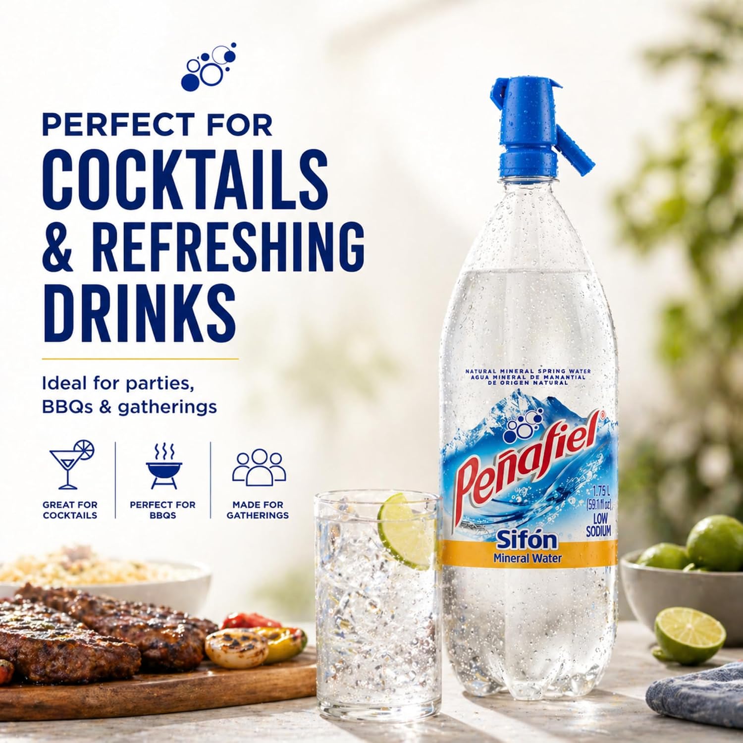 Peñafiel Sifón Sparkling Mineral Water 1.75L (59.17 fl oz) 2 Pack – Agua Mineral Natural con Gas Dispensador, Carbonated Water Soda Style Bottle, Refrescante Bebida Mexicana