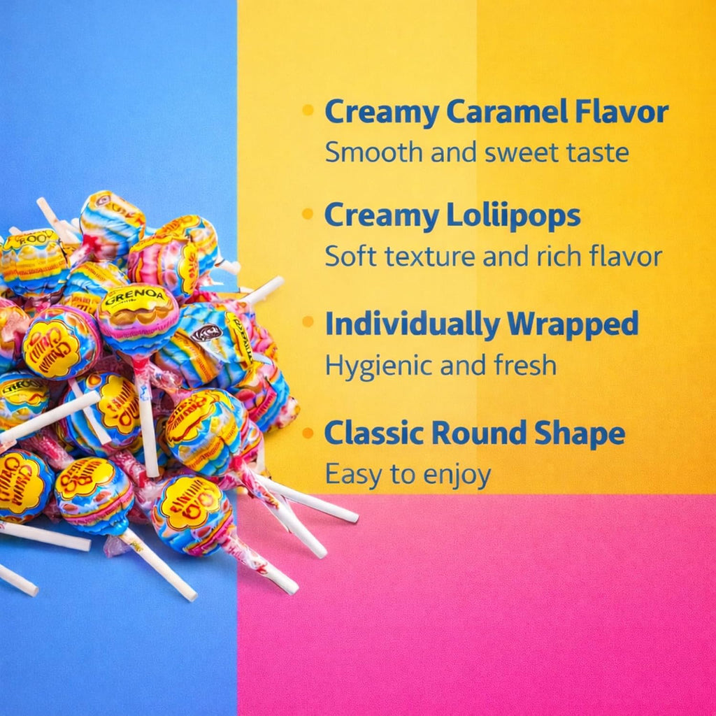 Creamy Lollipops Mexican 60 Count Variety Pack of Paletas Mexicanas Cremosas Caramelo Macizo Strawberry & Cream, Mango Yogurt, Chocolate Vanilla, Strawberry Yogurt Suckers