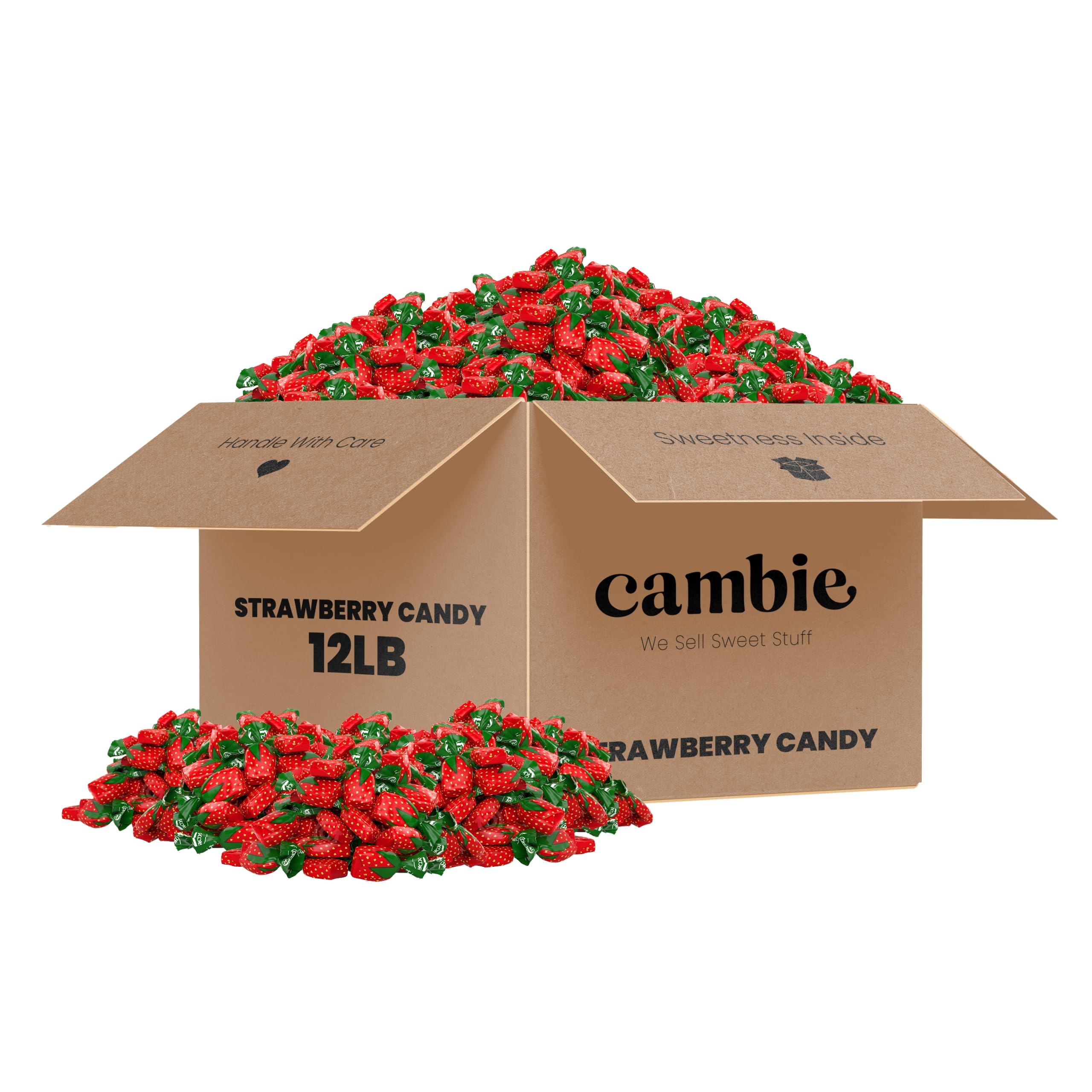 Strawberry Hard Candy Individually Wrapped by Cambie, 2 lbs of Strawberry Candy with a Deliciously Sweet Hard Exterior with a Soft, Fruit-Filled Center