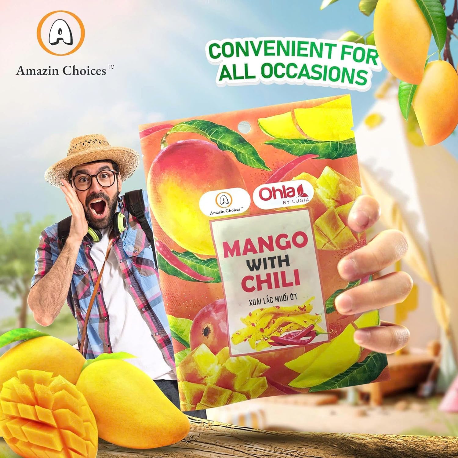 Spicy Dried Mango with Chili By Amazin Choices – Vegan Sweet & Hot Fruit Snacks, Non-GMO Dry Chamoy Mangoes Slices, Candy Bites, Gluten-Free Chili Snack Pack of 3 (1.76 oz x3)