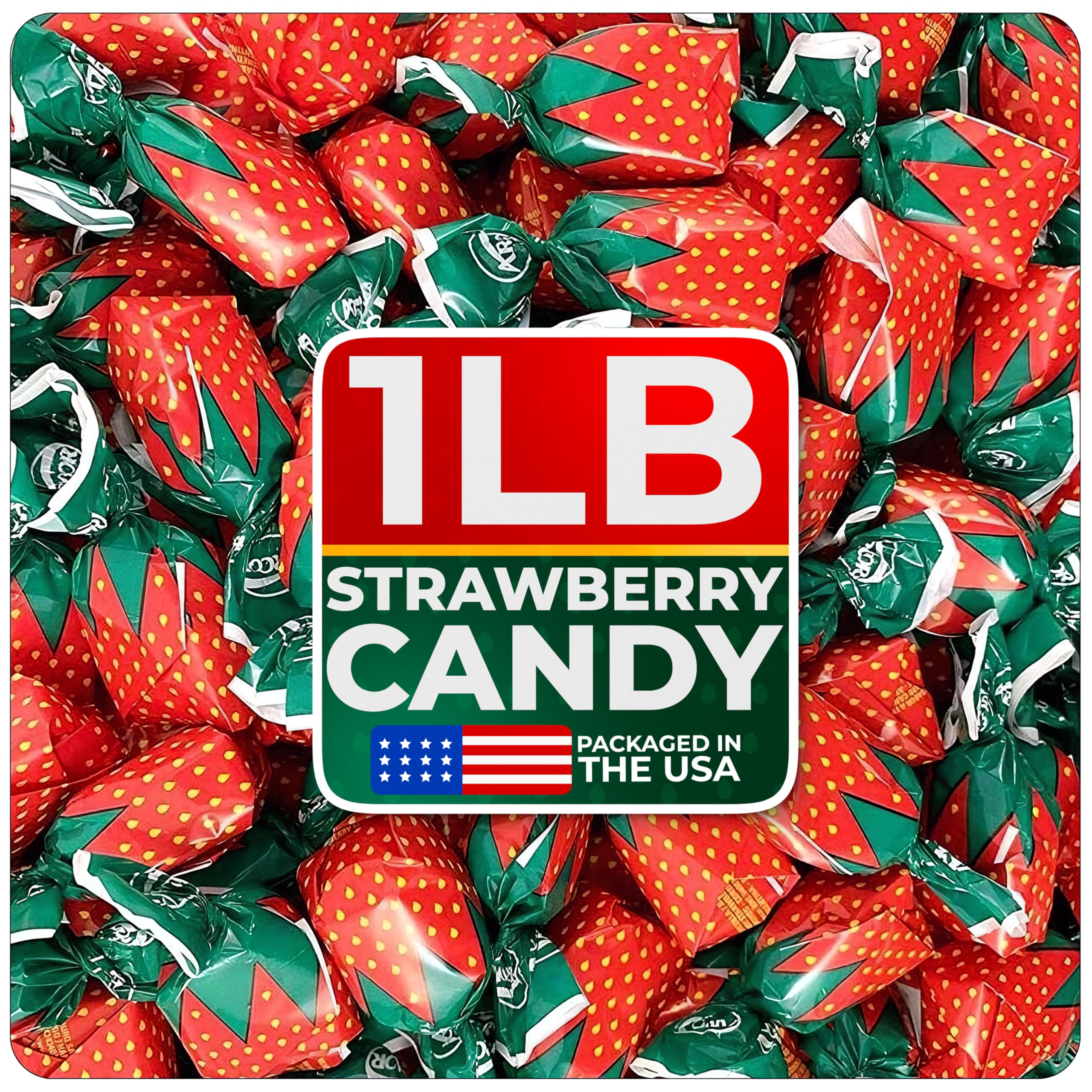 Strawberry Hard Candy Individually Wrapped by Cambie, 2 lbs of Strawberry Candy with a Deliciously Sweet Hard Exterior with a Soft, Fruit-Filled Center