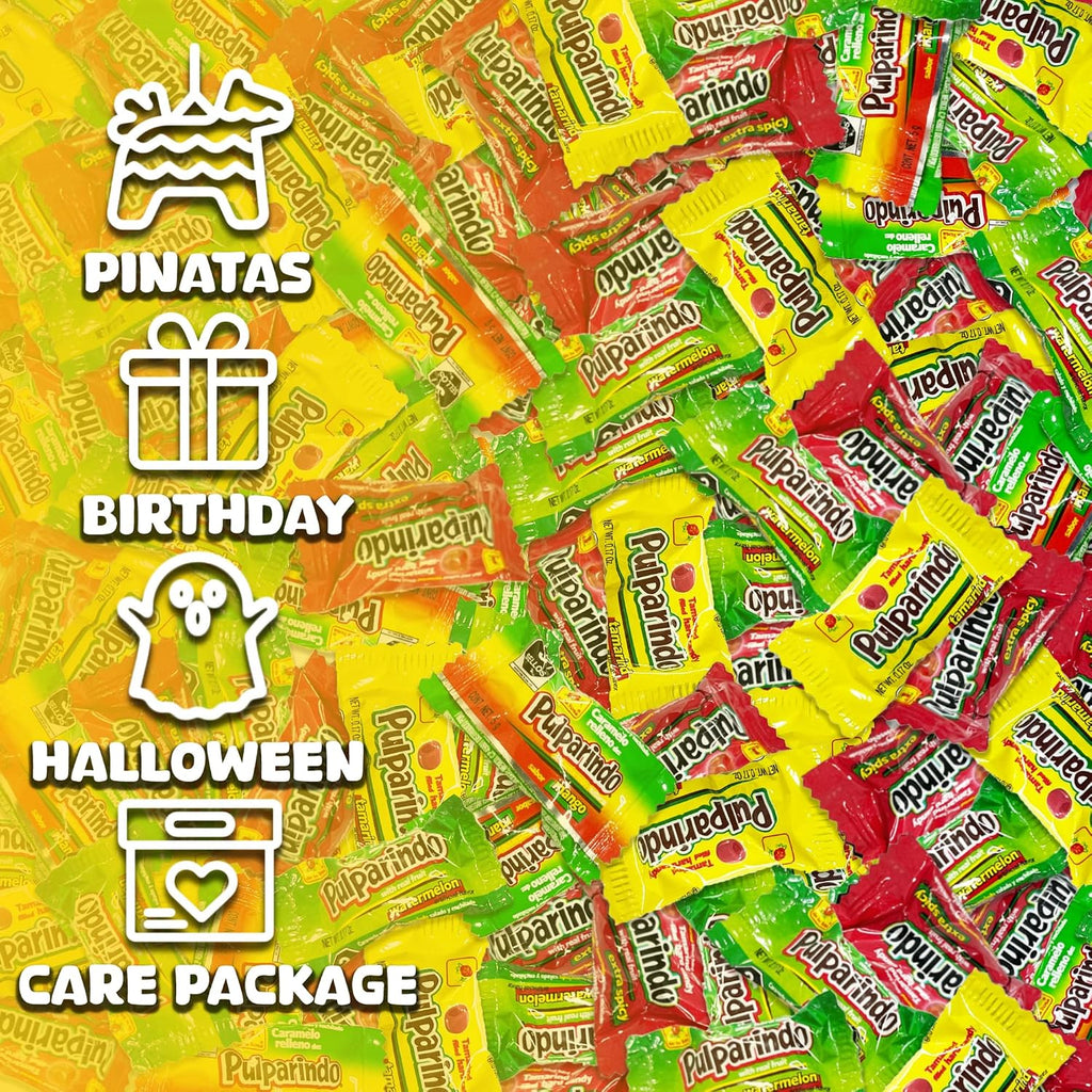 Mexgrim Mexican Hard Candy Variety Bulk Pack with 136 Tamarindo Hardcandy, Dulces Mexicanos, Individually Wrapped Candies, Piñata Candy, Mix Flavors: Mango, Tamarind, Watermelon & Spicy Chamoy