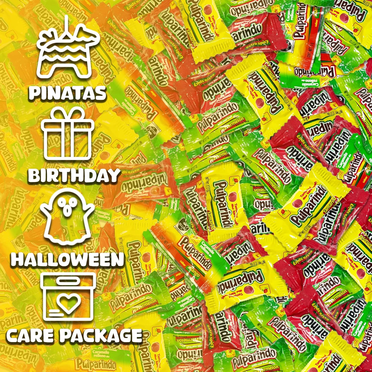Mexgrim Mexican Hard Candy Variety Bulk Pack with 136 Tamarindo Hardcandy, Dulces Mexicanos, Individually Wrapped Candies, Piñata Candy, Mix Flavors: Mango, Tamarind, Watermelon & Spicy Chamoy
