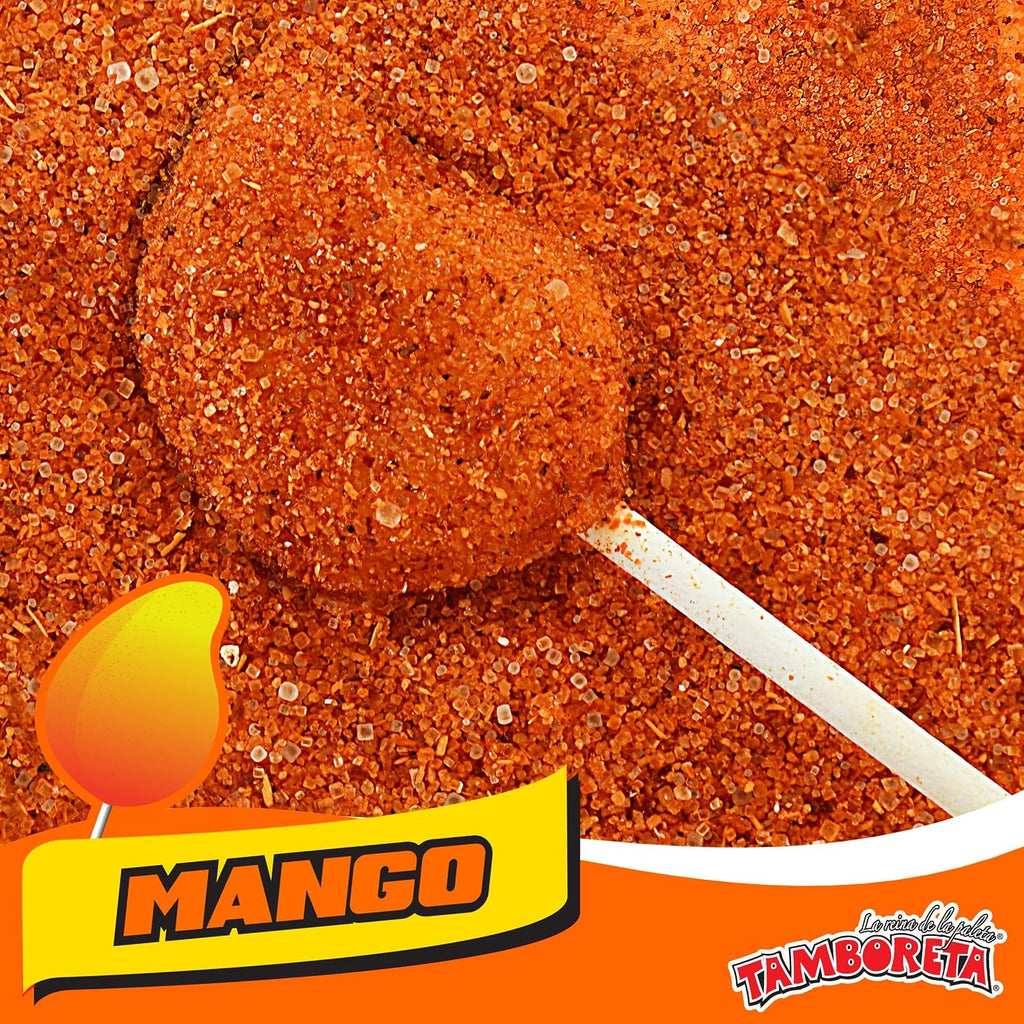 TAMBORETA Mexican Lollipops with Chili Powder 20 Count 11.99 oz (340 g) - Hard Candy Suckers Mango & Watermelon Flavors with Sweet & Spicy Chili Dip, Authentic Mexican Candy
