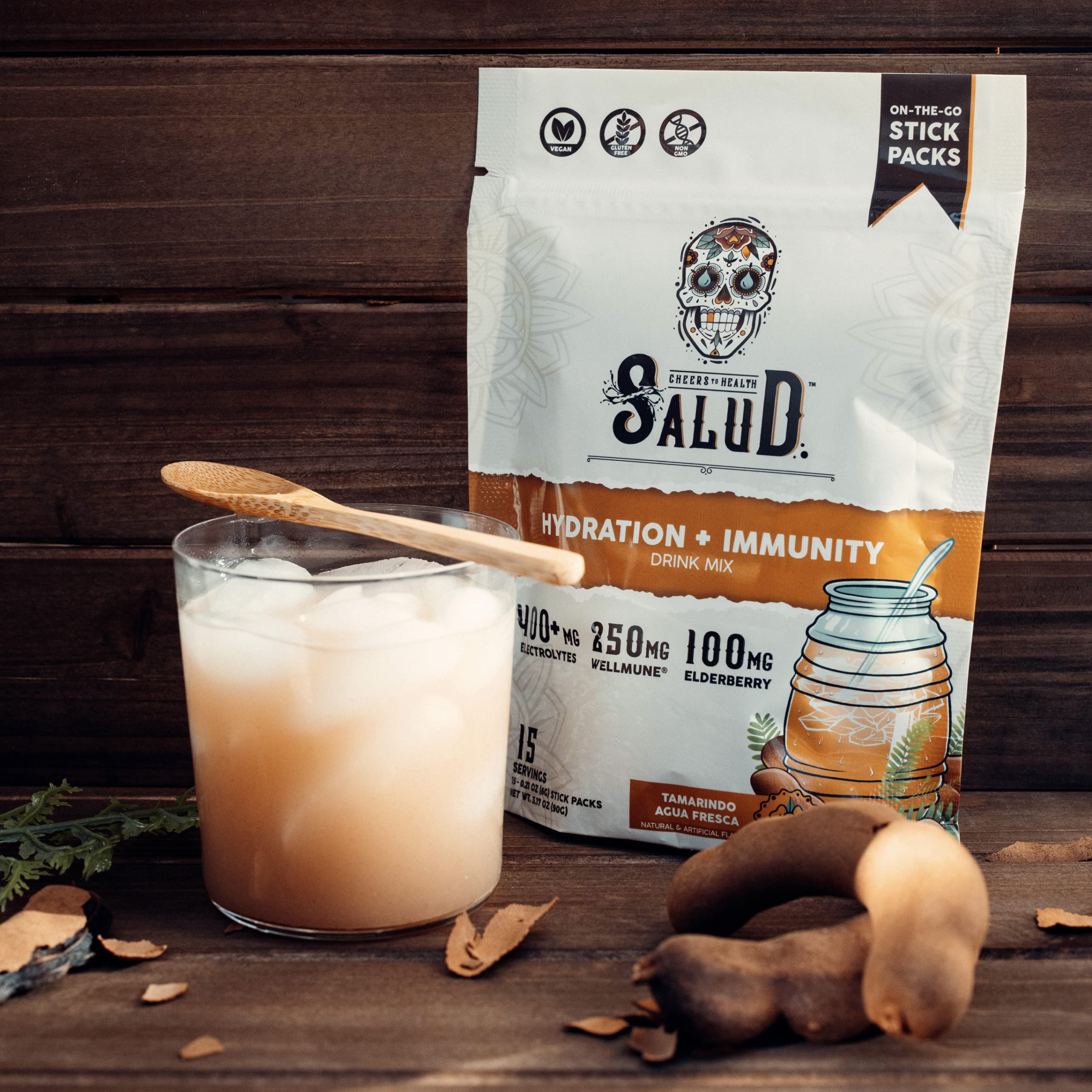 Salud x Jarritos 2-in-1 Hydration Packets + Immunity Electrolytes Powder, Guava - Agua Fresca Drink Mix, Elderberry, Dairy & Soy Free, Non-GMO, Gluten Free, Vegan, 1g Sugar (15 Servings)