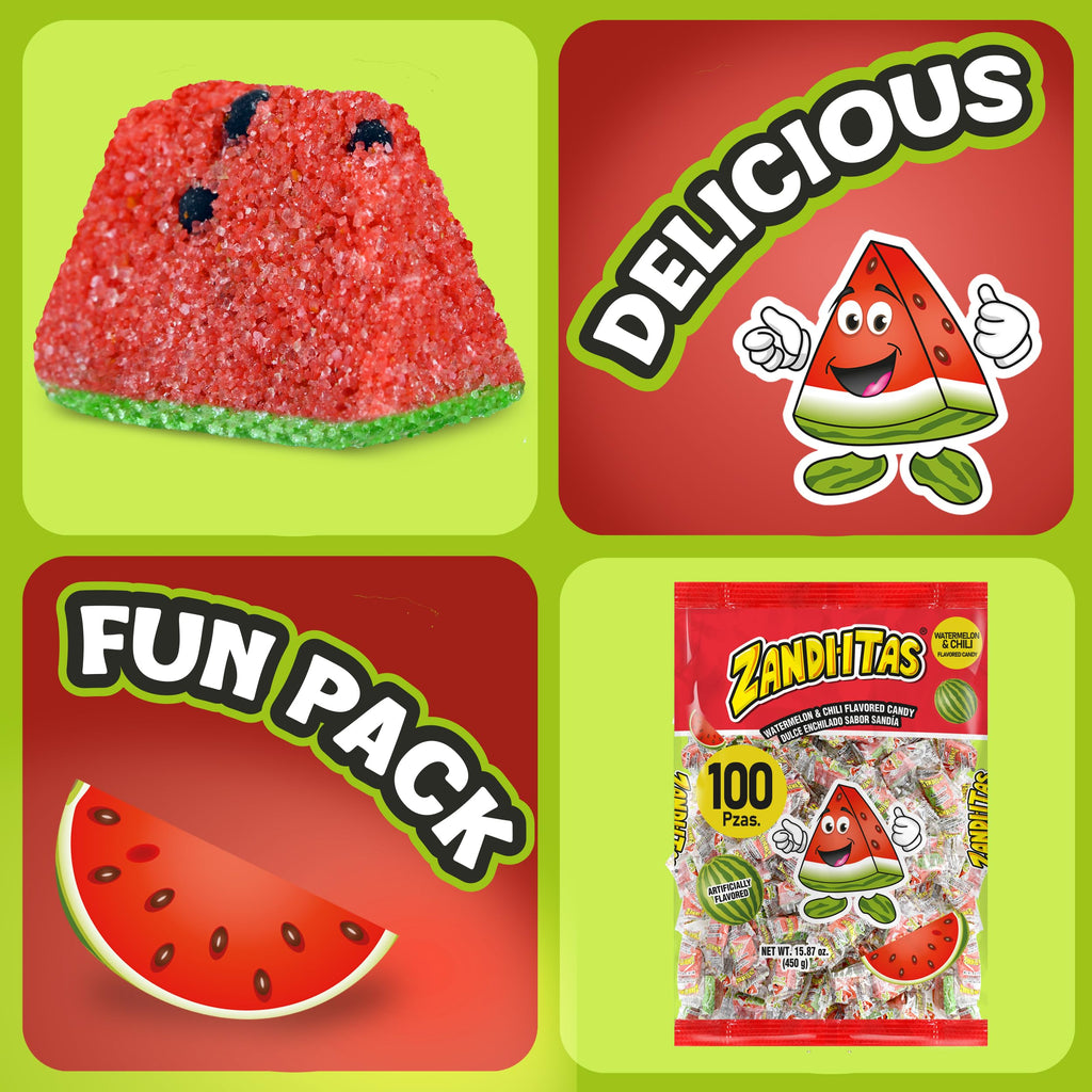 Zandiitas Watermelon Candy 200 Pcs – Authentic Mexican Spicy & Sweet Dulces – Bulk Pack for Piñatas, Party Favors, Hispanic Candy Bowls & Traditional Mexican Treats