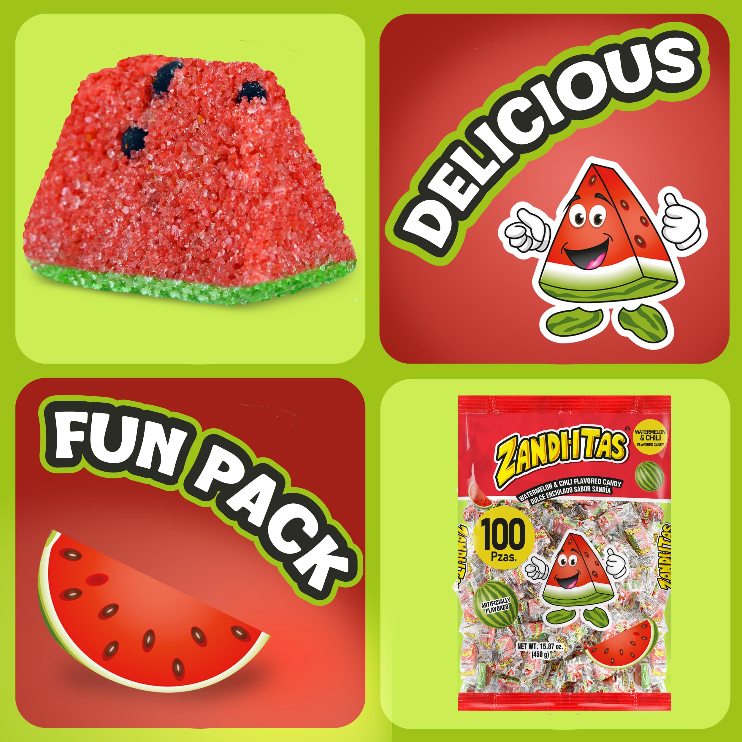 Zandiitas Watermelon Candy 200 Pcs – Authentic Mexican Spicy & Sweet Dulces – Bulk Pack for Piñatas, Party Favors, Hispanic Candy Bowls & Traditional Mexican Treats