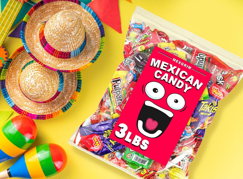 Mexgrim Mexican Candy Variety Pack, 3lbs Bulk Mixed Bag Of Dulces Mexicanos, Includes Lollipops, Pulparind, Assorted Sweet, Spicy, Chamoy, Tamarind, Hispanic Candy Mix For Fiesta & Christmas Party