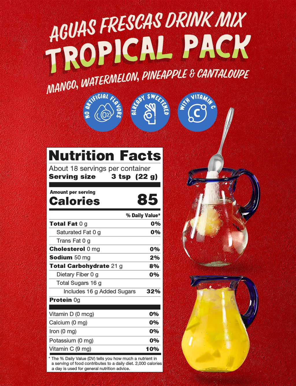 Klass Aguas Frescas Drink Mix Tropical Variety Pack - Strawberry, Grape, Tropical Punch & Orange - Powder Drink Mix, Water Drink Mix with Natural Flavors & Vitamin C, Makes 28 to 36 Quarts (56 to 72 Drinks)