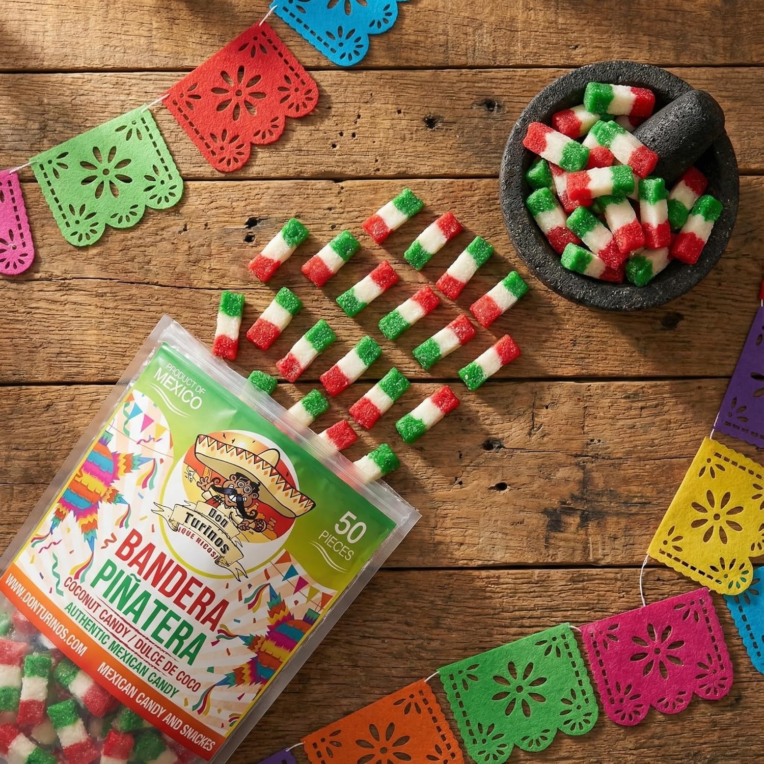 Mexican Coconut Candy 1 Pound Fiesta Pack - Authentic Dulce De Coco Banderitas Pinatera for a Sweet and Colorful Experience by Don Turinos