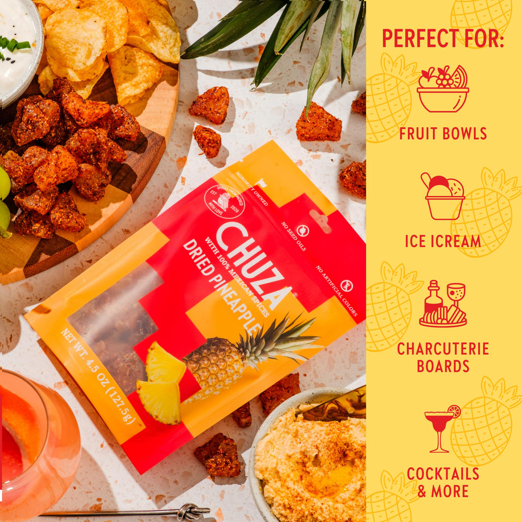 CHUZA Spicy Dried Mango Snacks Bites (4.5 oz. Pack of 2) – Mexican Candy Style Sweet Chili Dried Mango, with Chili Seasoning, Chili Powder, Dried Fruit Snacks, Spicy Snacks