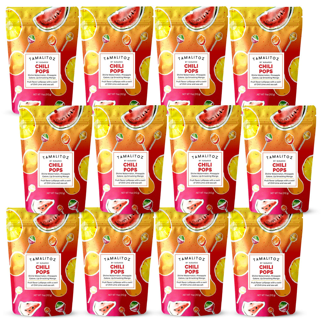 Tamalitoz Chili Pops Chamoy Spicy Mexican Lollipops with Chili, Lime, Sea Salt, Coconut, Tamarind & Cucumber Flavors Fruity Handcrafted Candy, Gluten-Free, Kosher, 2 Bags, (11oz)