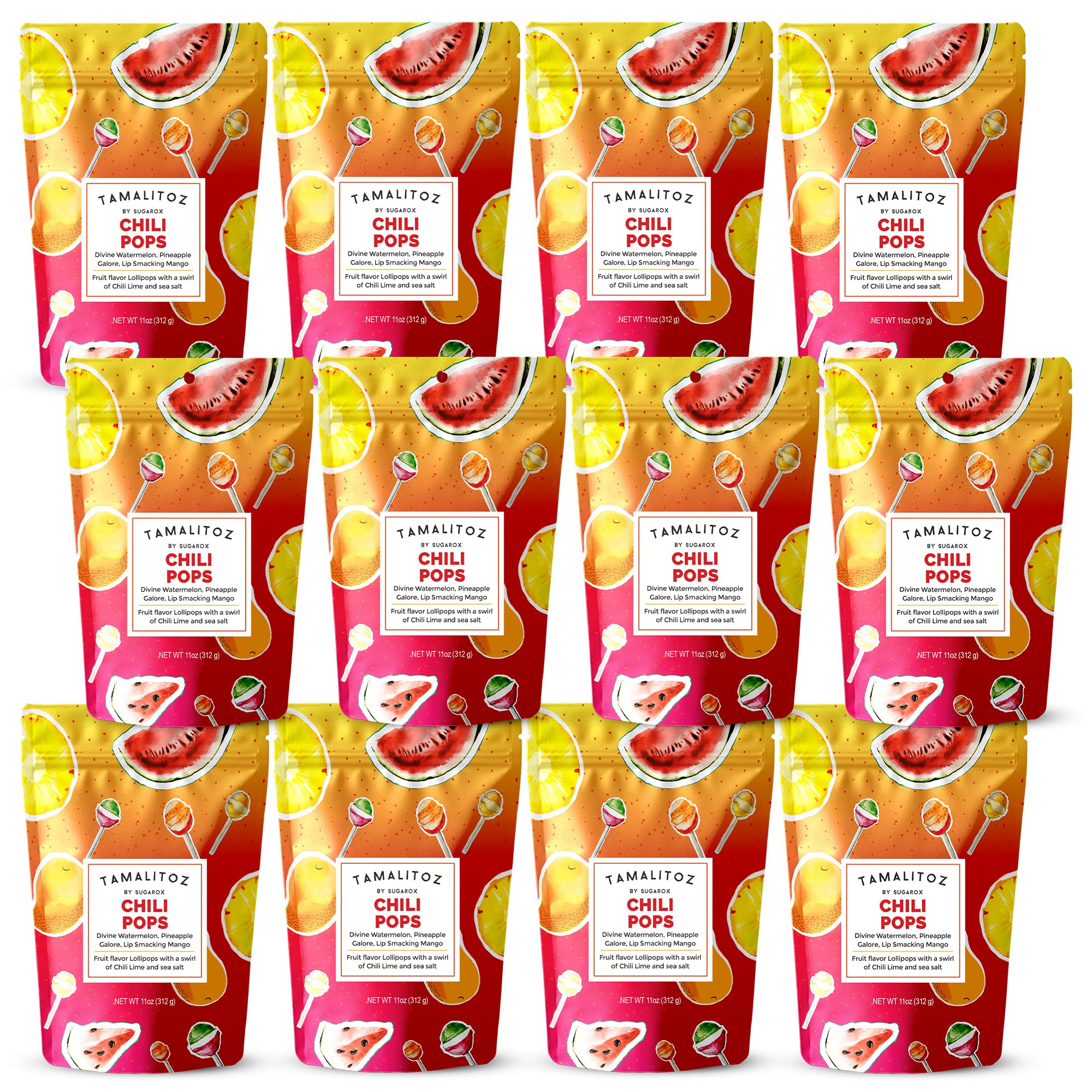 Tamalitoz Chili Pops Chamoy Spicy Mexican Lollipops with Chili, Lime, Sea Salt, Coconut, Tamarind & Cucumber Flavors Fruity Handcrafted Candy, Gluten-Free, Kosher, 2 Bags, (11oz)