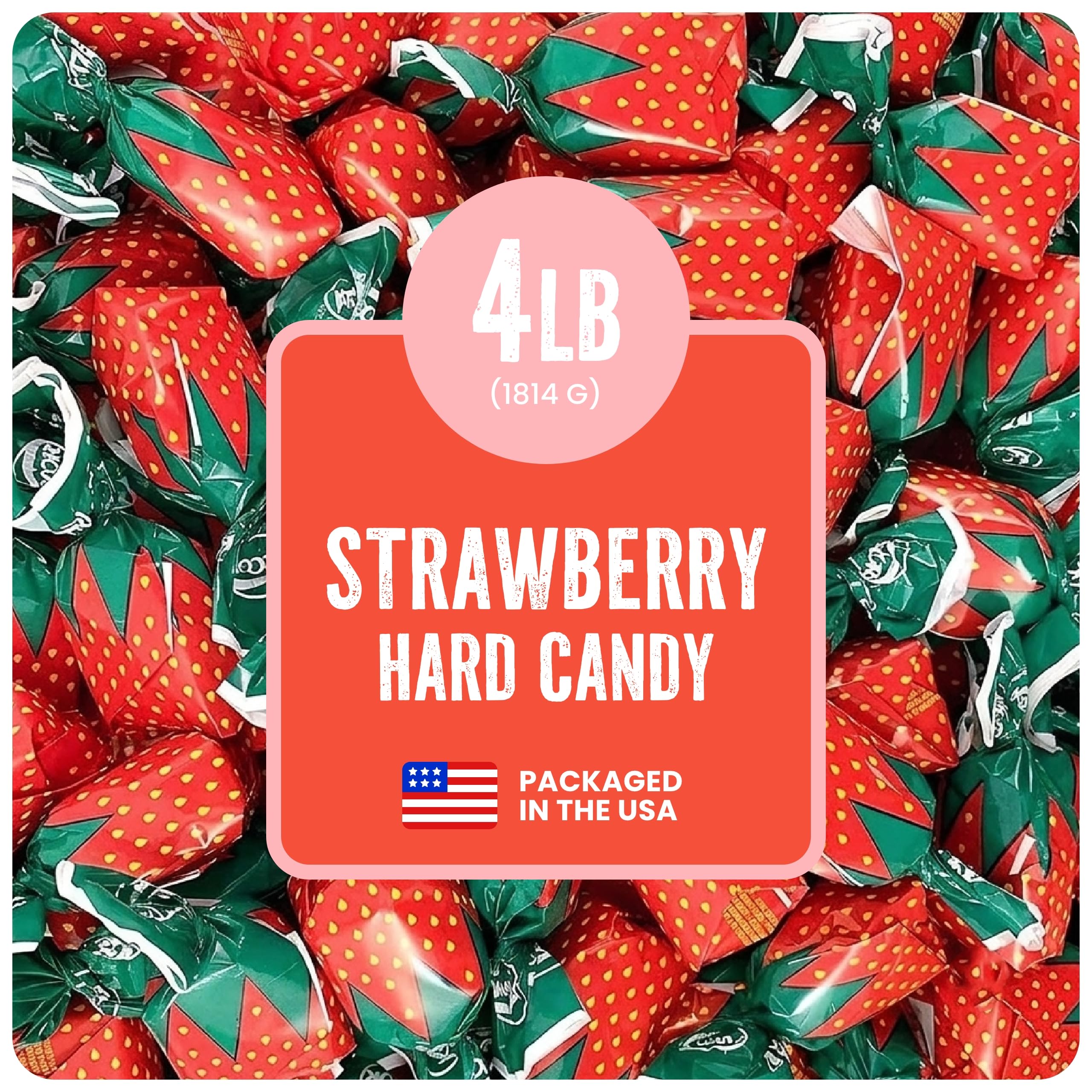 Strawberry Hard Candy Individually Wrapped by Cambie, 2 lbs of Strawberry Candy with a Deliciously Sweet Hard Exterior with a Soft, Fruit-Filled Center