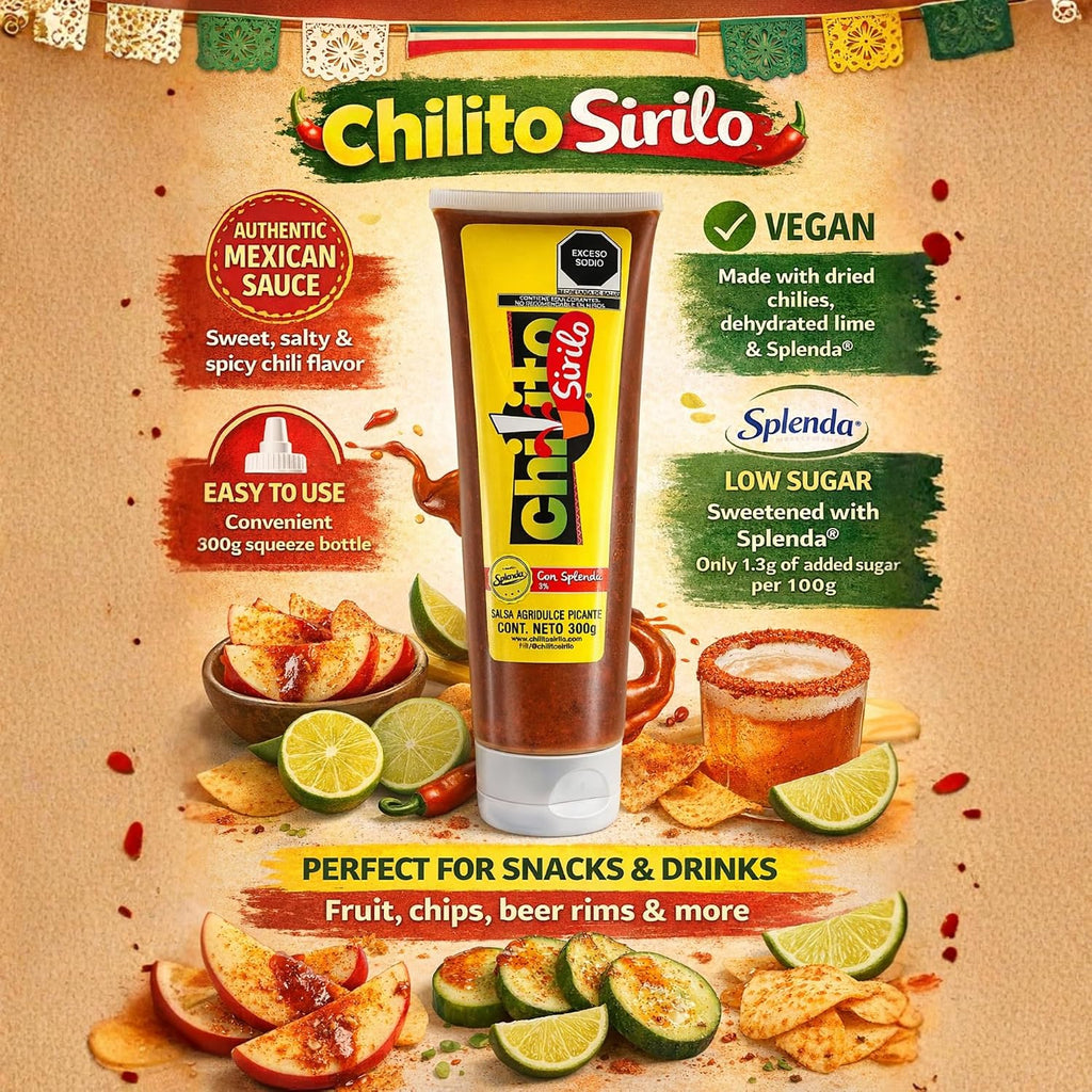 Chilito Sirilo Mexican Sweet Chili Sauce – Sweet, Salty & Spicy Chamoy-Style Sauce with Splenda (sucralose) – Vegan Chili Sauce for Fruit, Snacks, Beer Rims & Drinks, 10.5 oz | 300g