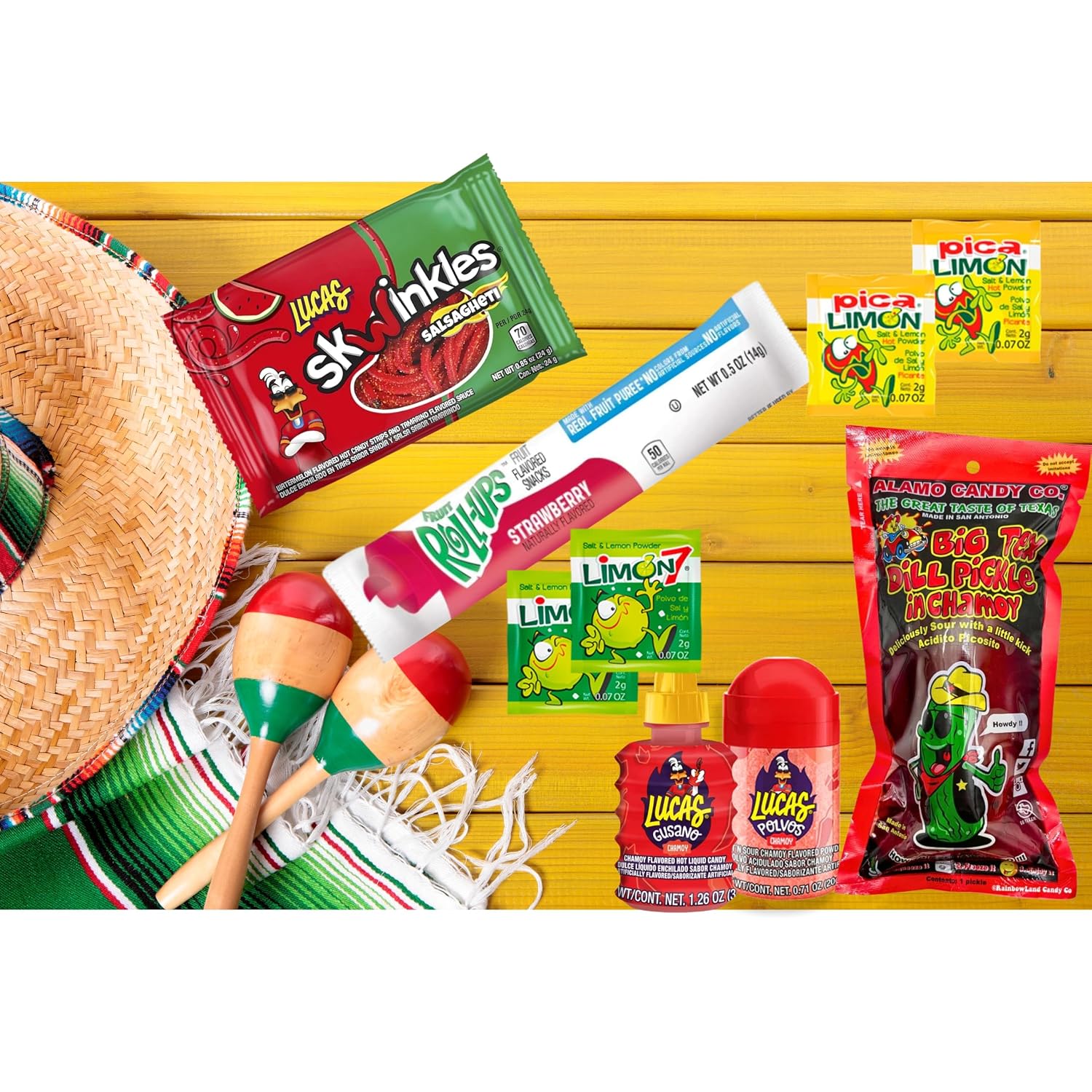 Tiktok Chamoy Pickle Kit With Fruit-Roll-up & Mexican Candy - Includes Lucas Gusano, Skwinkles Salsagheti & More - Snack Gift Box by Ma Lit Candy (Big Tex Chamoy Pickle)
