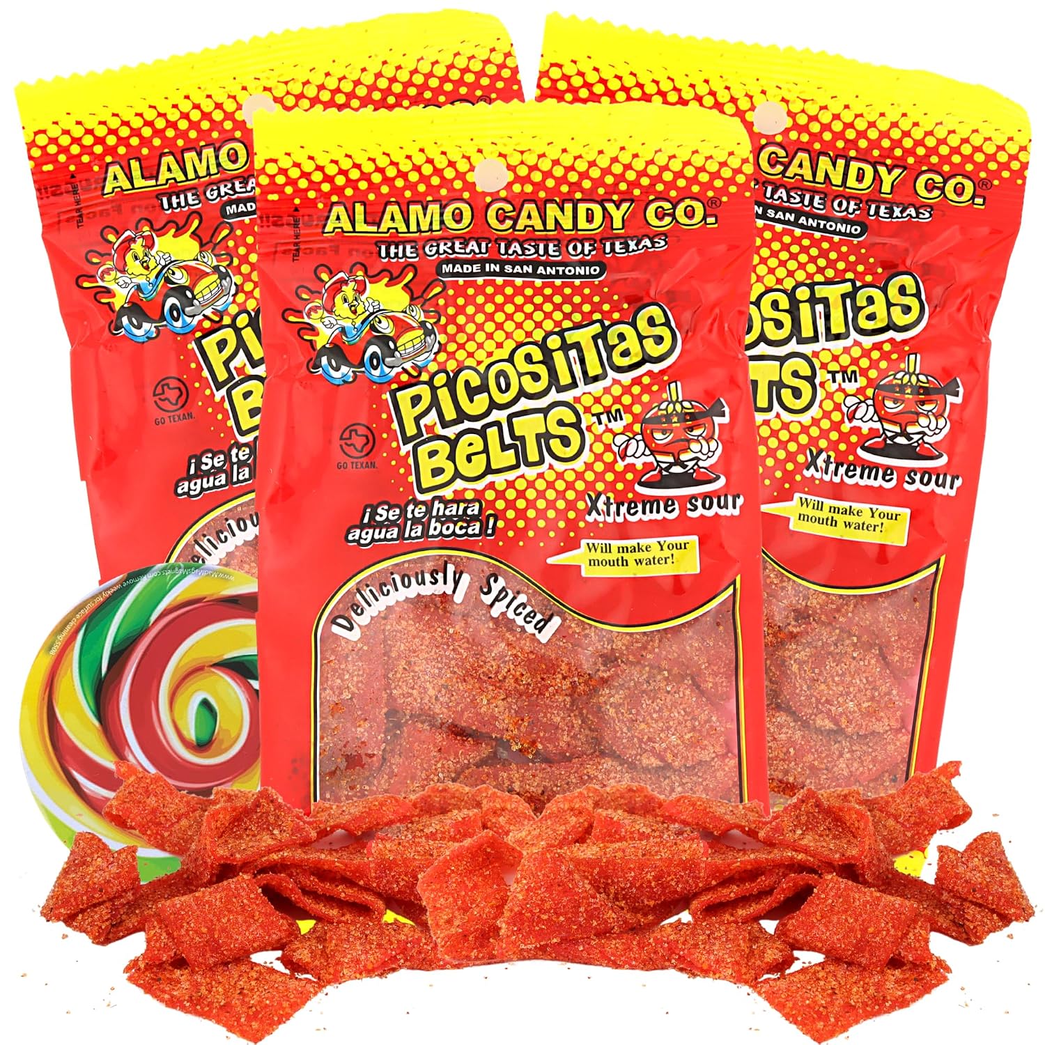 Needzo Extreme Spicy Mexican Candy, Picositas Belts with Chili Seasoning, 1.5 Ounces (Pack of 3)