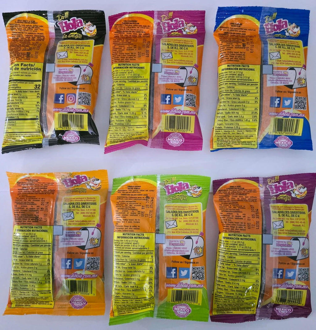 Hola Lobito Variety Pack – 6 Flavors of Mexican Salted Plums & Apricots | Sweet, Spicy & Sour Fruit Snacks, 6-Pack