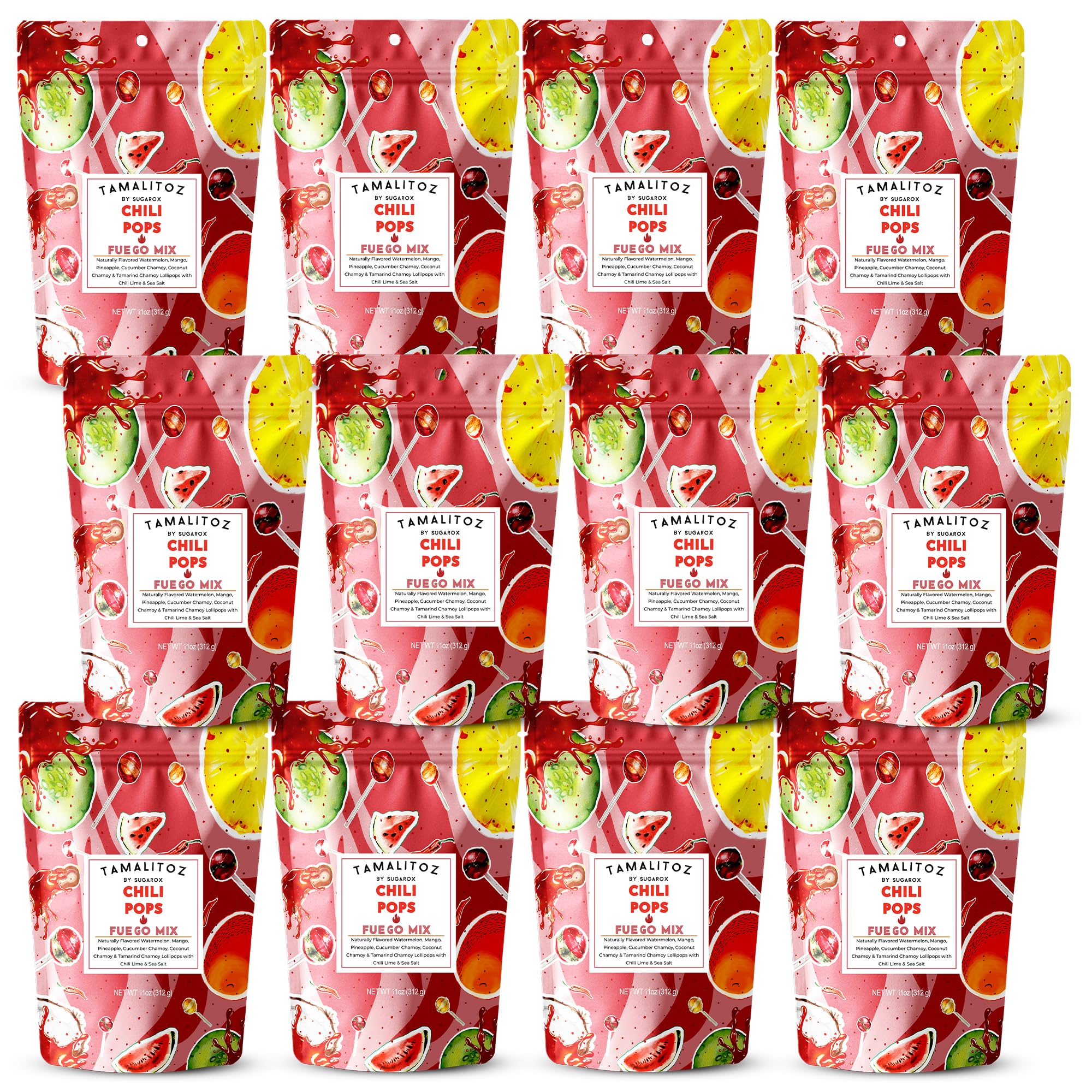 Tamalitoz Chili Pops Chamoy Spicy Mexican Lollipops with Chili, Lime, Sea Salt, Coconut, Tamarind & Cucumber Flavors Fruity Handcrafted Candy, Gluten-Free, Kosher, 2 Bags, (11oz)