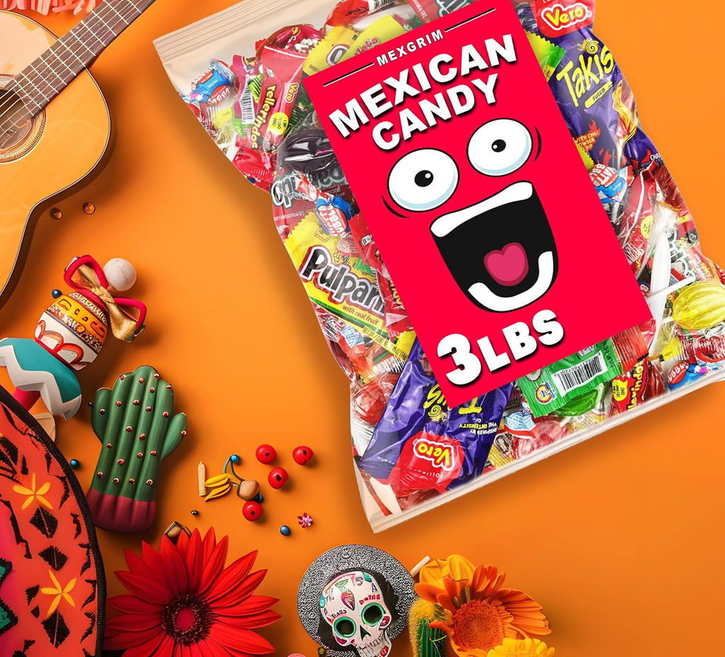 Mexgrim Mexican Candy Variety Pack, 3lbs Bulk Mixed Bag Of Dulces Mexicanos, Includes Lollipops, Pulparind, Assorted Sweet, Spicy, Chamoy, Tamarind, Hispanic Candy Mix For Fiesta & Christmas Party