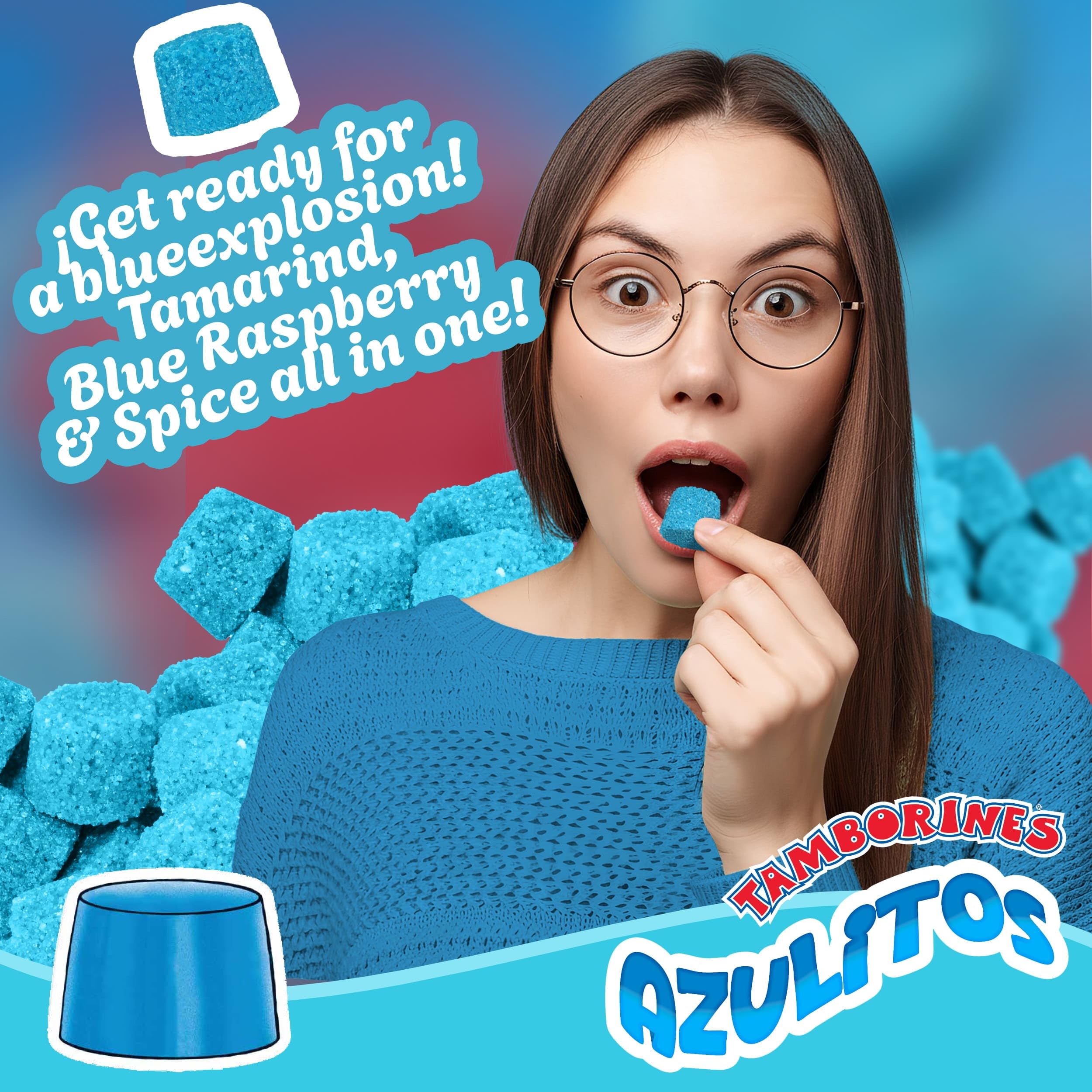 Tamborines Azulitos – Sweet & Spicy Tamarind Candy with Blue Berry Flavor, Individually Wrapped, 100 Pieces – Mexican Bulk Candy
