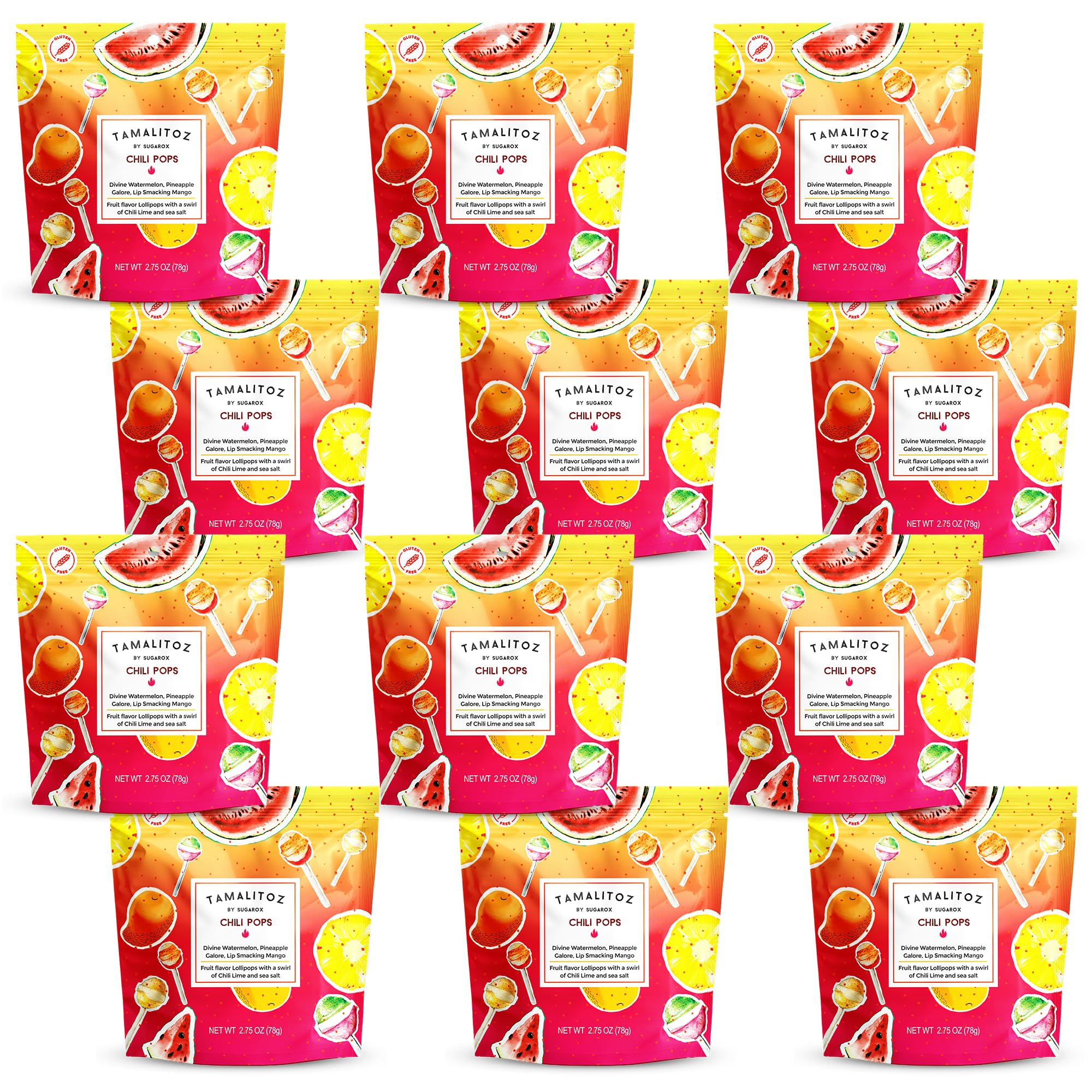 Tamalitoz Chili Pops Chamoy Spicy Mexican Lollipops with Chili, Lime, Sea Salt, Coconut, Tamarind & Cucumber Flavors Fruity Handcrafted Candy, Gluten-Free, Kosher, 2 Bags, (11oz)