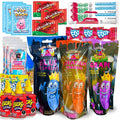 Chamoy Pickle Kit + Blue + Grape Pickles (Triple Kit-27 Pieces) with Cotton Candy Crunch Powder, Pop Rocks, Mexican Candy: Lucas Gusano Chamoy sauce, skwinkles, Fruit Roll Ups