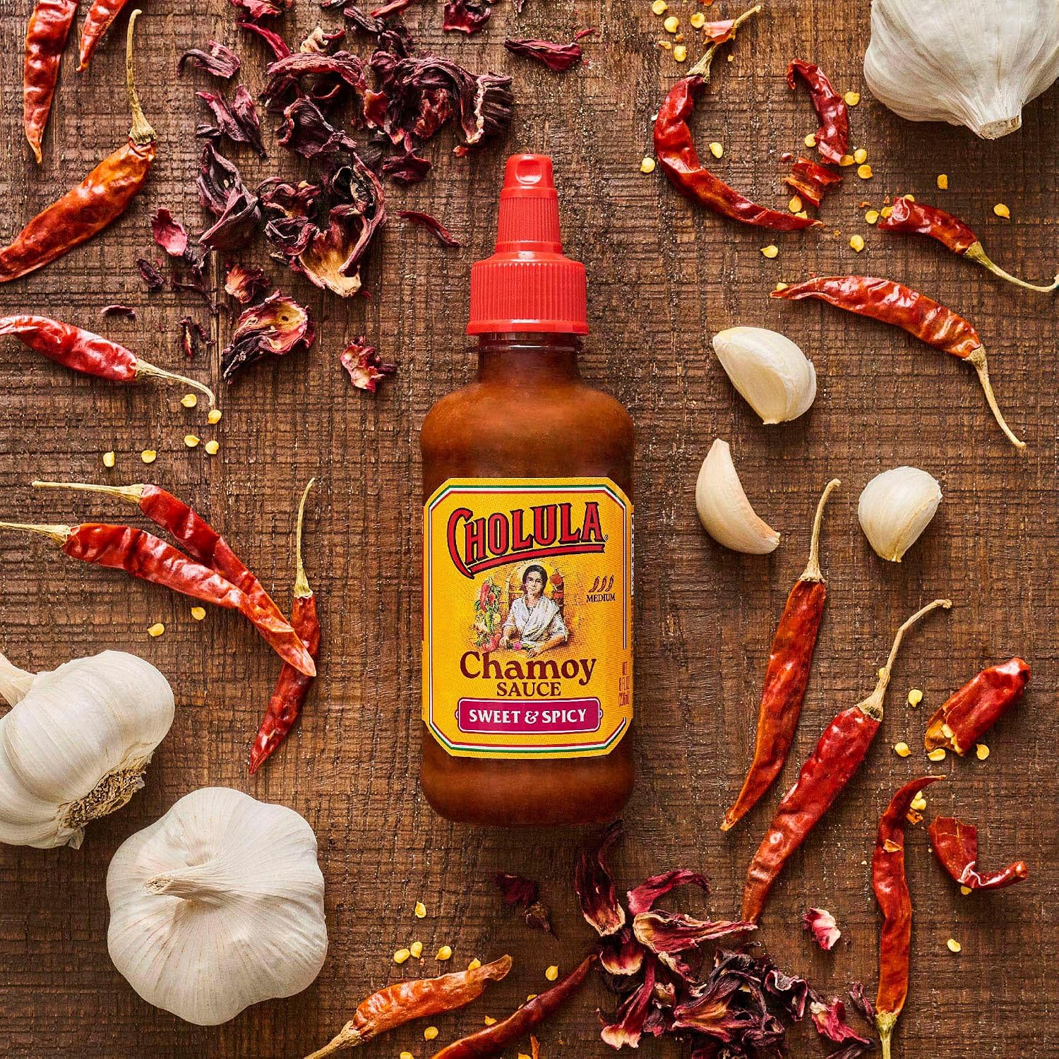 Cholula Chamoy Sauce, Sweet & Spicy, Tangy Drizzle Sauce with Arbol Chiles and Sweet Hibiscus, For Fruit, Cocktails, Desserts and More, 8 fl oz