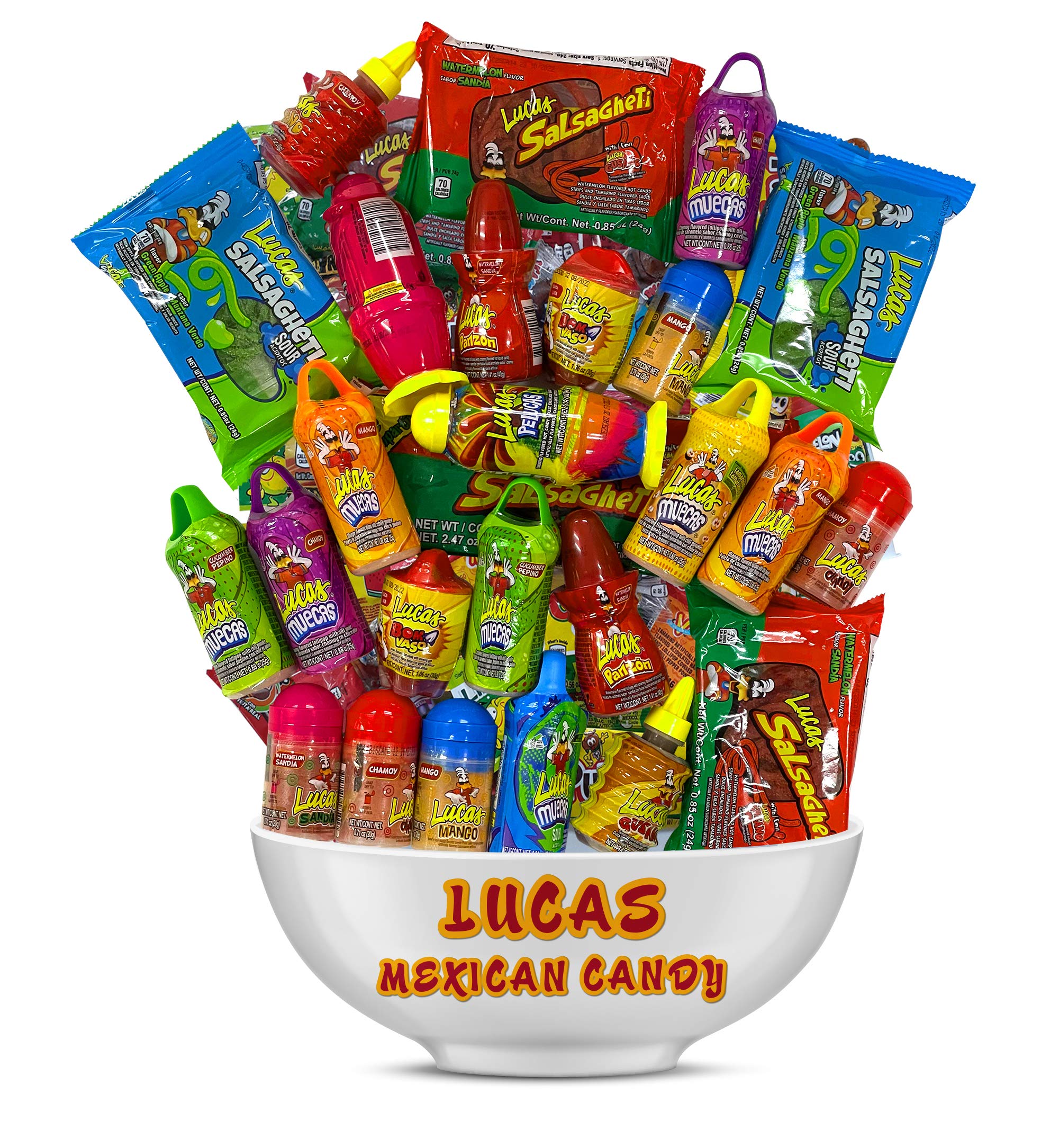 Lucas Mexican Candy Mix (14 Count) Variety of Sour, Sweet, Spicy, Include Lucas Skwinkles, Pelucas, Lucas Muecas, Baby Lucas, Gusano, Salsagheti by LookOn