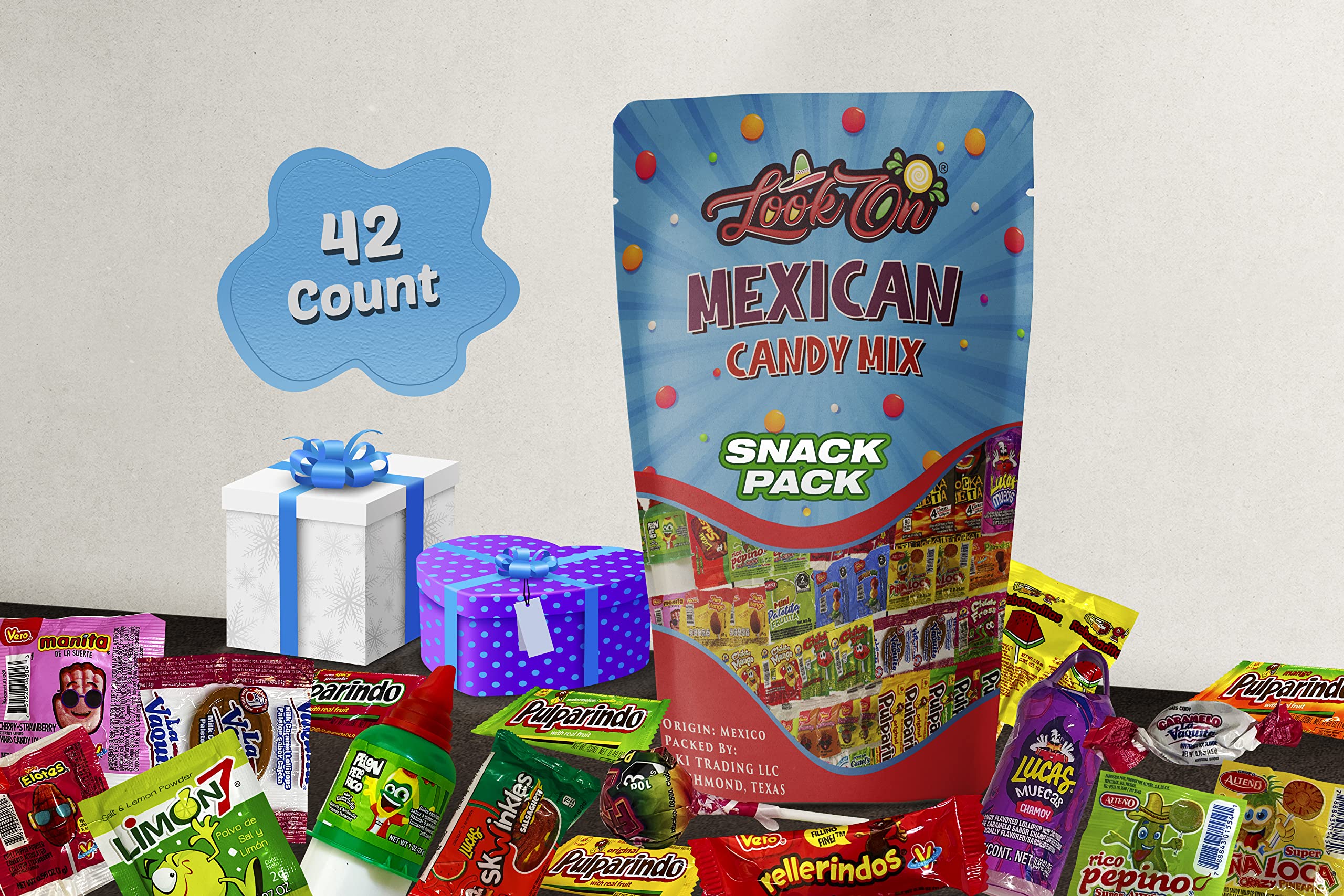 Mexican Candy Assortment Snacks Pack - Variety of Spicy, Sweet, and Sour Candies, Includes Lucas Candy, Pelon Pelo Rico, Pulparindo, Rellerindo, by LookOn (42 Count)