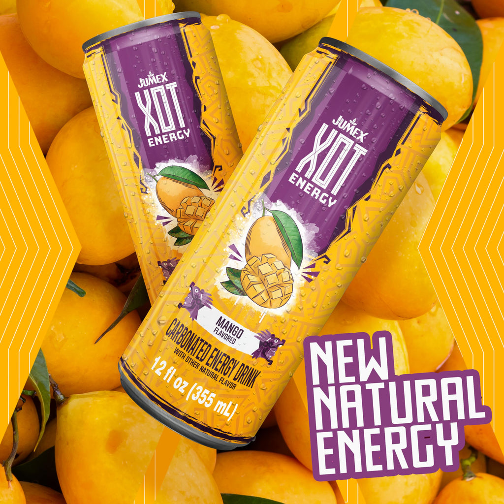 Jumex XOT Energy Drink - Fruit Punch - Natural Caffeine from Mexican Coffee Beans - Carbonated Preworkout with Vitamin B2, B3, B5, B12 - Mexican Drinks - Bebidas Energéticas - 12 Fl oz, 12 Pack Cans