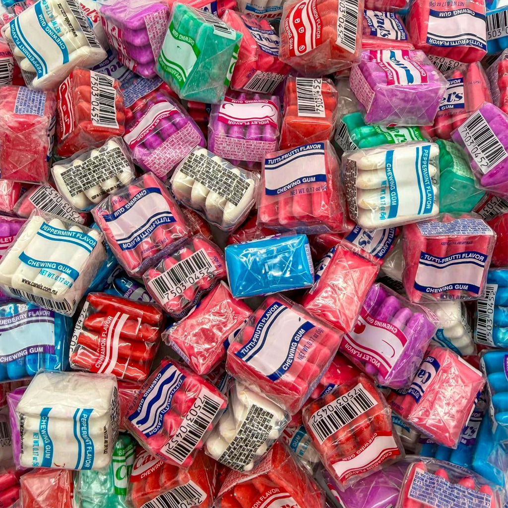 Mexican Chewing Gum, Assorted Flavors, 90 Mini Packs, 1 Lb Bag | Violet, Fruit, Mint, Cinnamon, Individually Wrapped Gum Bulk