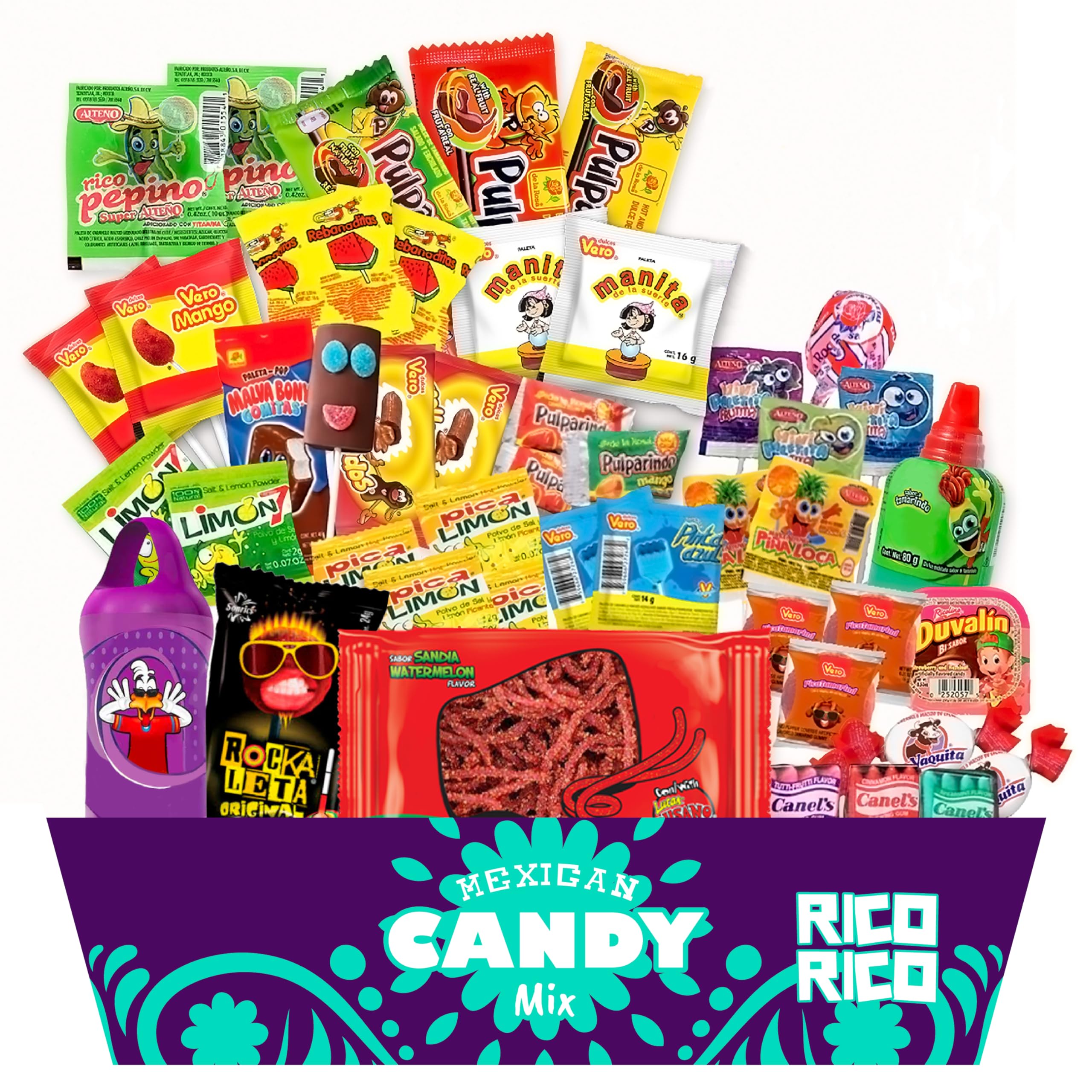 RICO RICO Mexican Mexican Candy Assortment 50 Pieces – Sweet, Spicy & Tangy Dulces Mexicanos, Tamarind, Chili, and Sour Treats, Fiesta Snacks