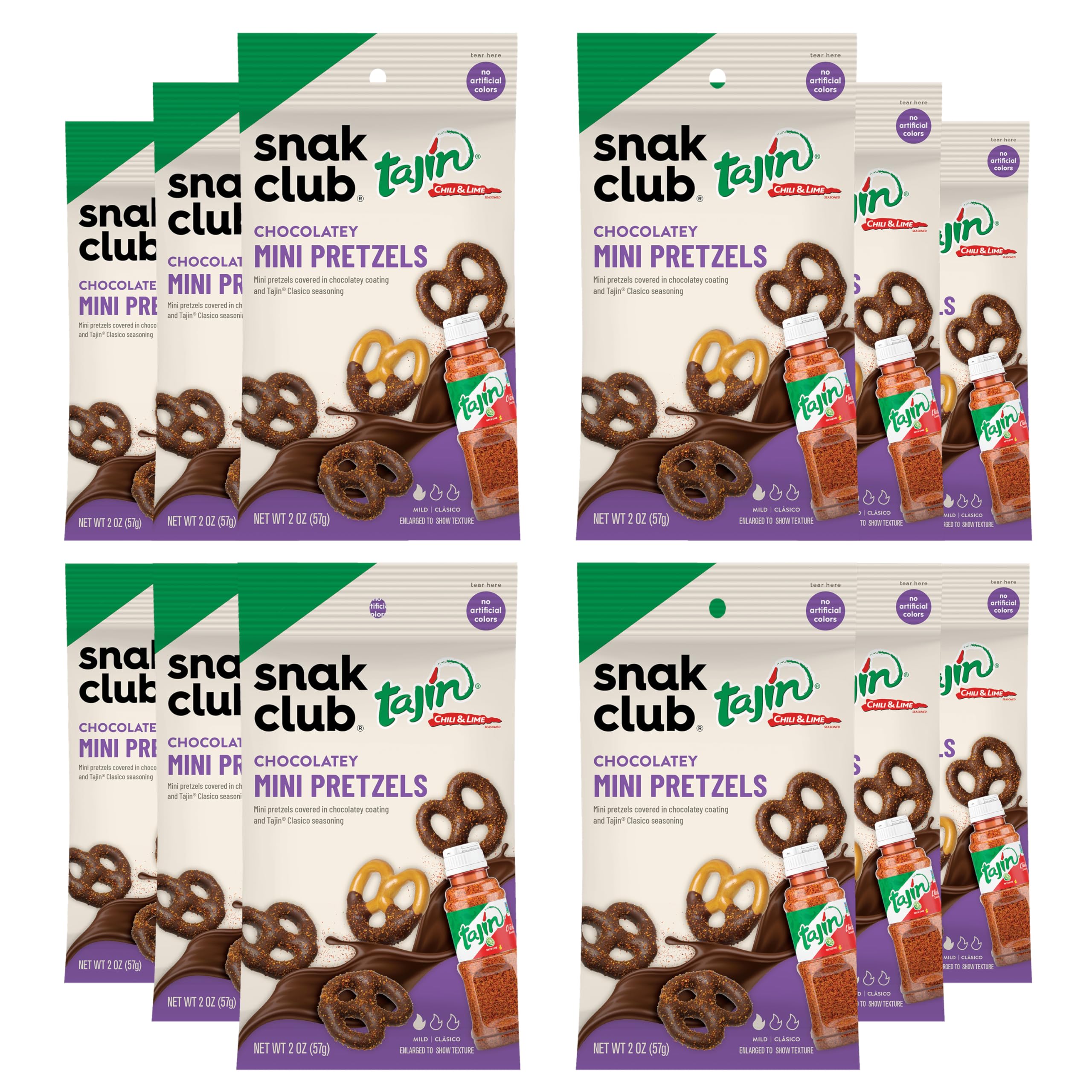 Snak Club Tajin Gummy Candy Fruit Rings, Gummies with Chili and Lime Seasoning, Mild Spice, Gluten-Free and Vegan Snacks, Assorted Variety, Mango, Pineapple, Peach, Watermelon, Snack Size 12 Pack