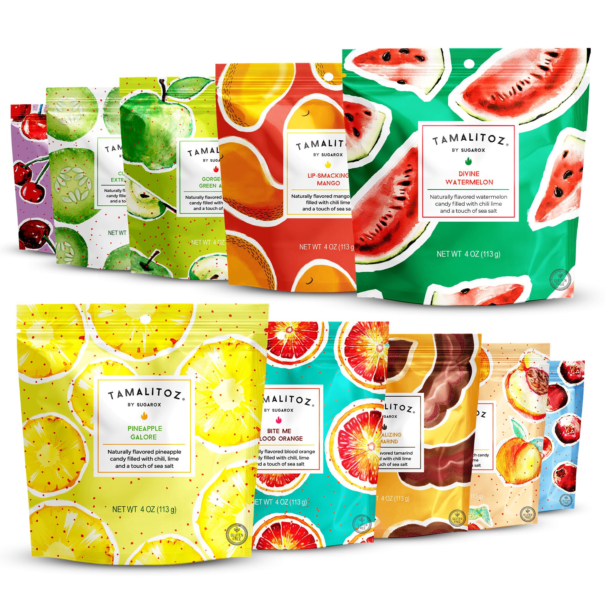 Tamalitoz Variety Pack – Spicy Mexican Hard Candy with Chile, Lime & Sea Salt, 8 Flavors: Mango, Cucumber, Tamarind, Watermelon, Pineapple, Blood Orange, Green Apple, Cherry – 8 Bags (4oz Each)