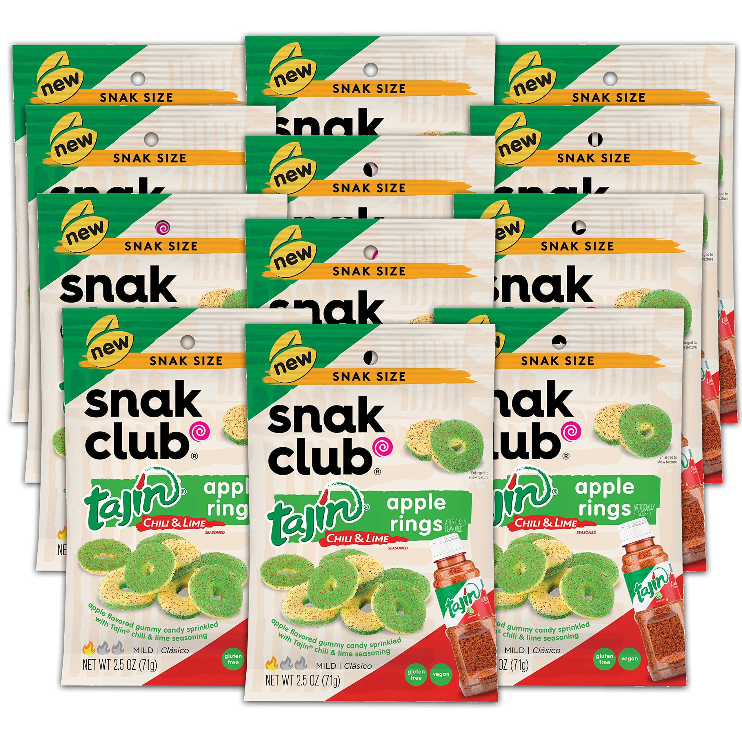 Snak Club Tajin Pineapple Rings Gummy Candy, Fruit Candy Gummies with Chili and Lime Seasoning, Mild, Gluten-Free and Vegan Snacks, 11 oz Resealable Bag