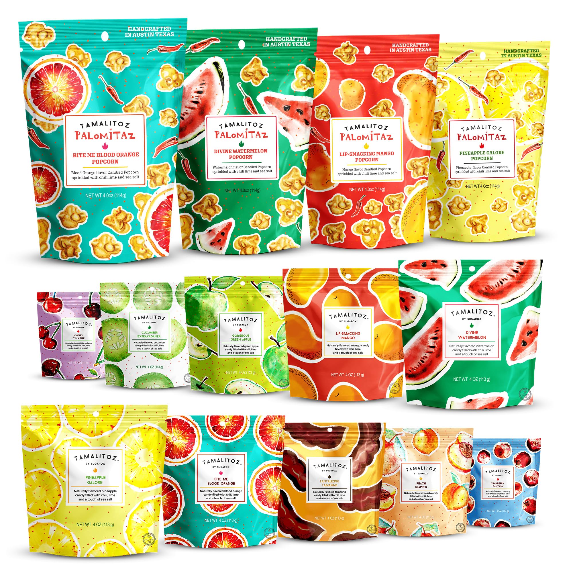 Tamalitoz Variety Pack – Spicy Mexican Hard Candy with Chile, Lime & Sea Salt, 8 Flavors: Mango, Cucumber, Tamarind, Watermelon, Pineapple, Blood Orange, Green Apple, Cherry – 8 Bags (4oz Each)