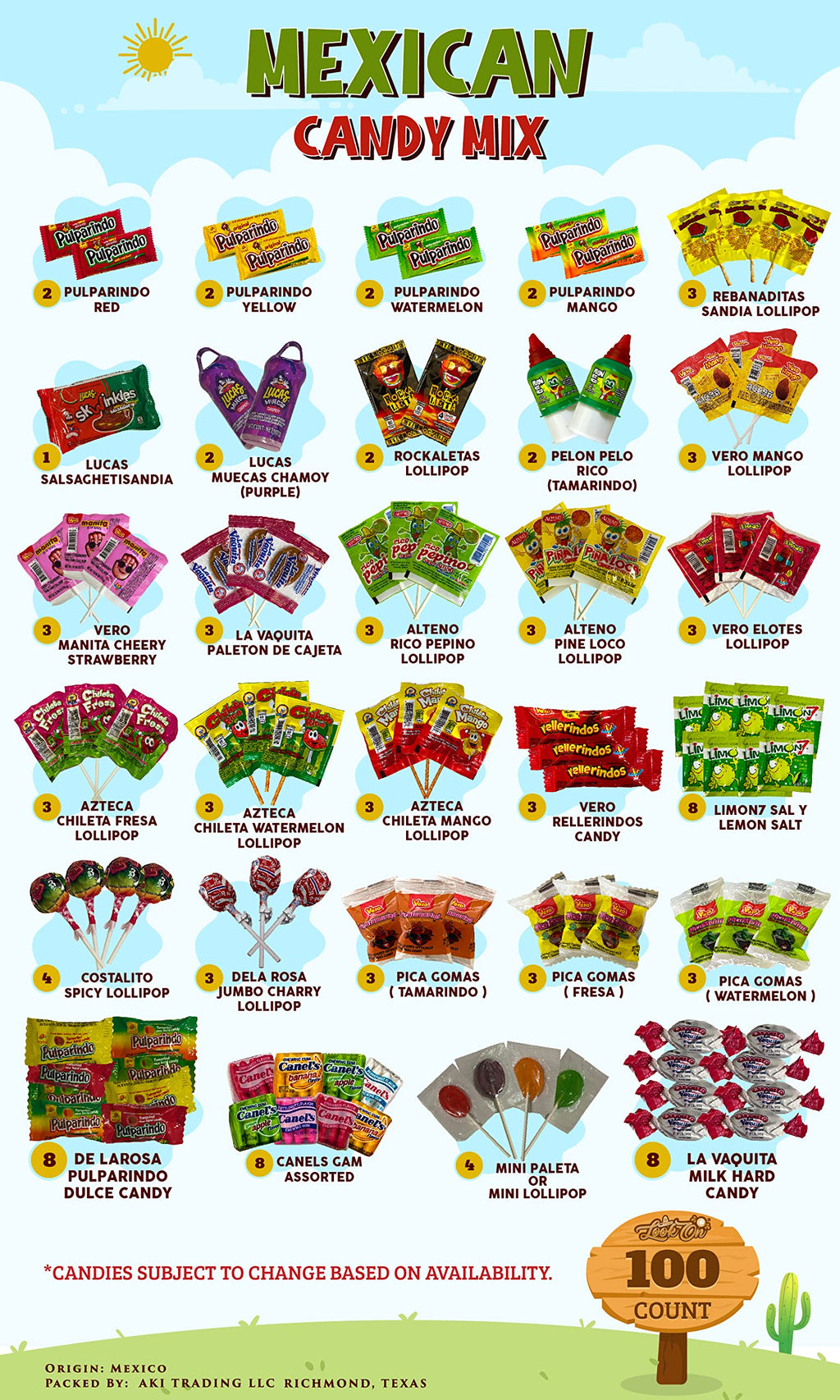 Mexican Candy Mix Dulces Mexicanos surtidos candy, Such as Sweet, Sour and Chili with Tangy taste of our Variety Pack (50 Count) by LookOn.