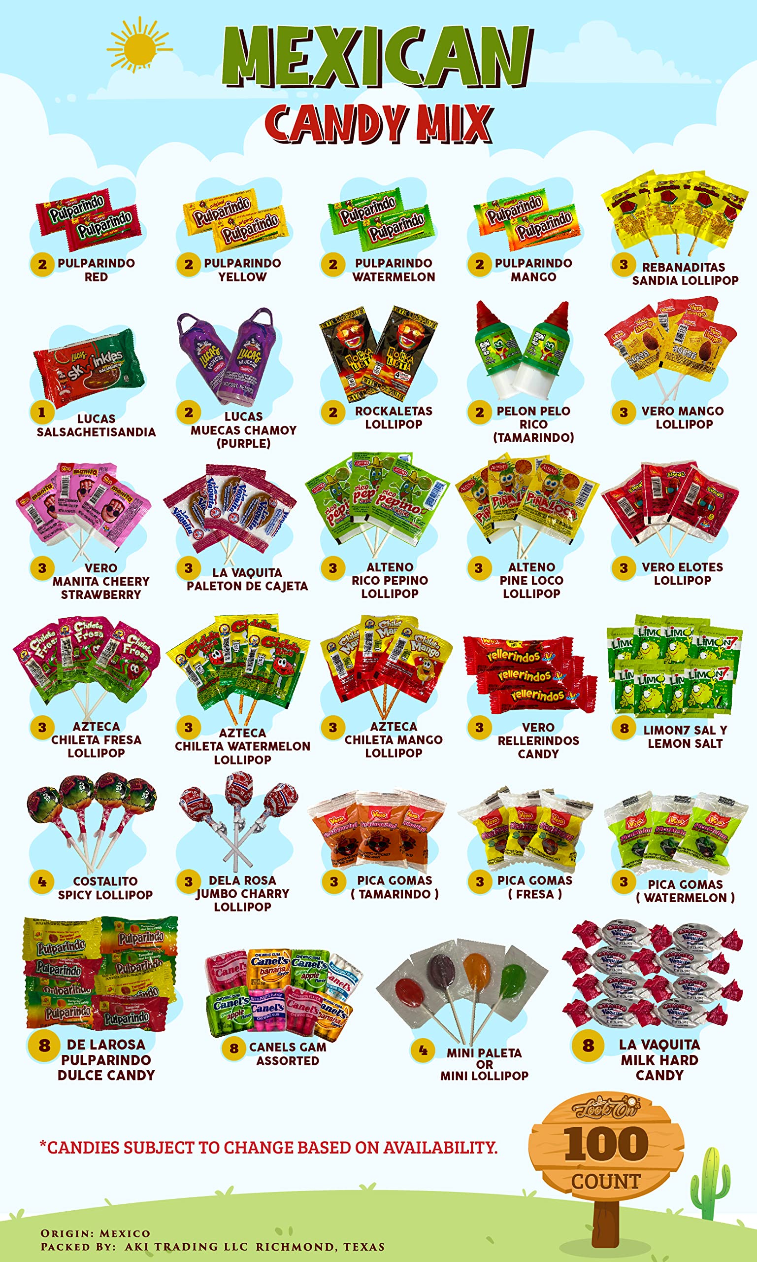 Mexican Candy Mix Dulces Mexicanos surtidos candy, Such as Sweet, Sour and Chili with Tangy taste of our Variety Pack (50 Count) by LookOn.
