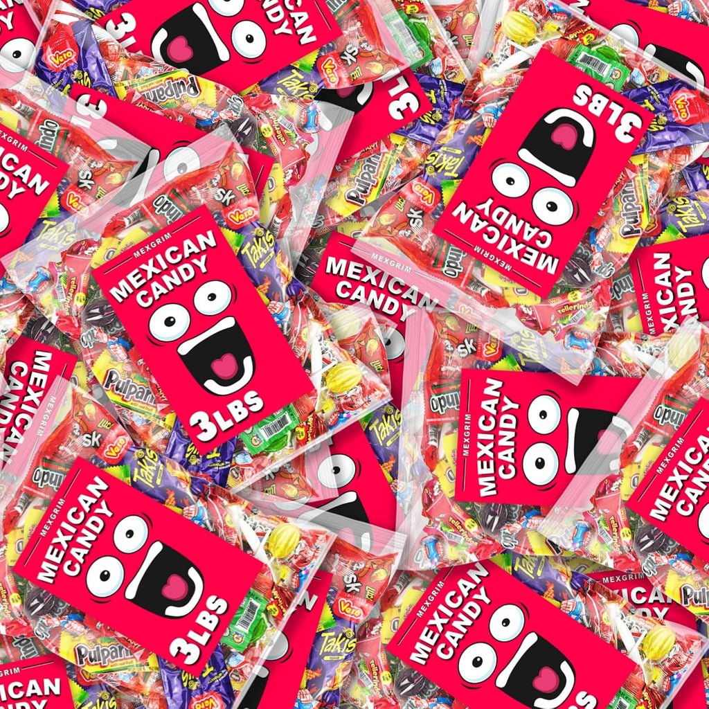 Mexgrim Mexican Candy Variety Pack, 3lbs Bulk Mixed Bag Of Dulces Mexicanos, Includes Lollipops, Pulparind, Assorted Sweet, Spicy, Chamoy, Tamarind, Hispanic Candy Mix For Fiesta & Christmas Party