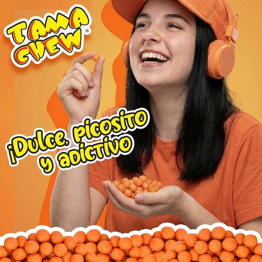 TAMA CHEW Mexican Mango Candy 2.2 lb (1 kg) Bulk Bag - Sweet & Spicy Chili Tamarind Filled Candy Coated Balls, Authentic Mexican Snacks for Party, Piñata & Sharing