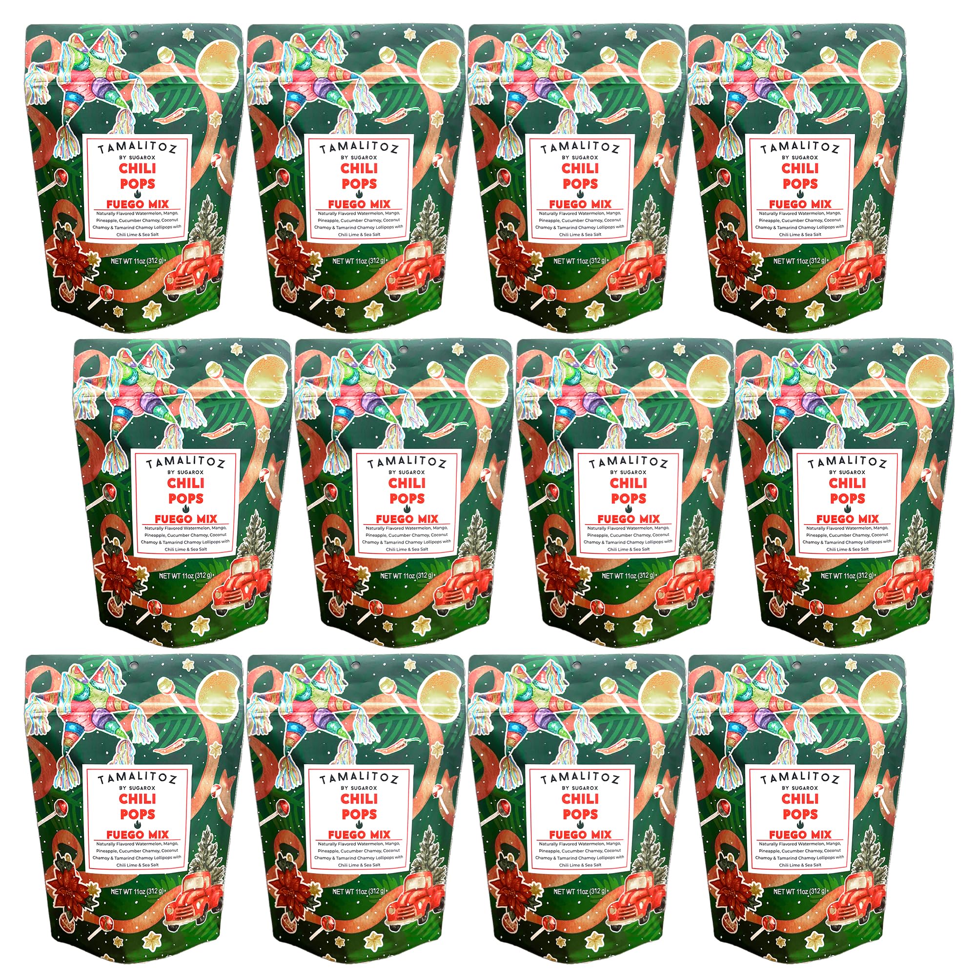 Tamalitoz Chili Pops Chamoy Spicy Mexican Lollipops with Chili, Lime, Sea Salt, Coconut, Tamarind & Cucumber Flavors Fruity Handcrafted Candy, Gluten-Free, Kosher, 2 Bags, (11oz)