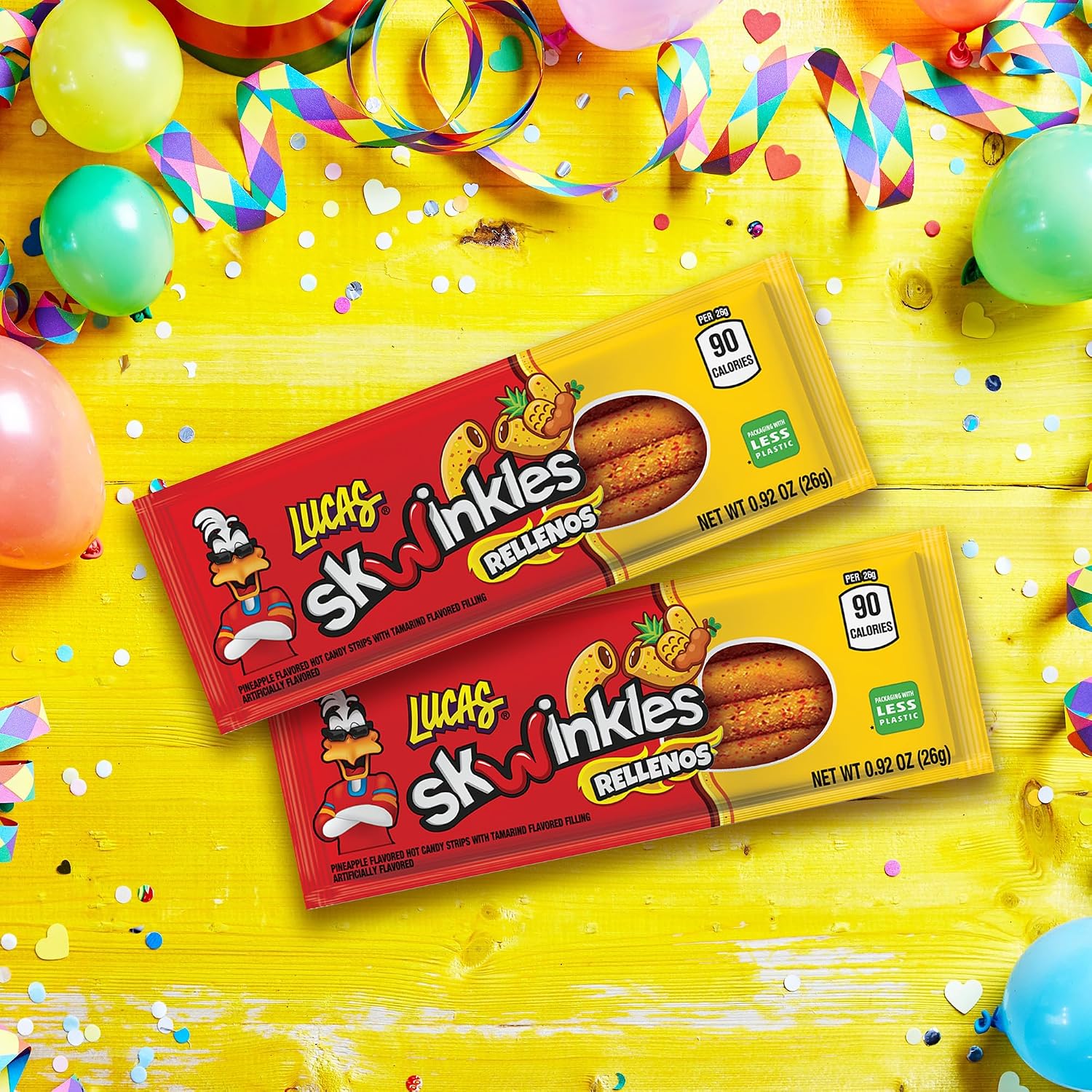 Lucas Skwinkles Pineapple - Tamarind Filled Flavored Sweet & Sour Candy Strips, 0.92oz - 12 Pieces for Treats, Fruit, Parties, Piñatas