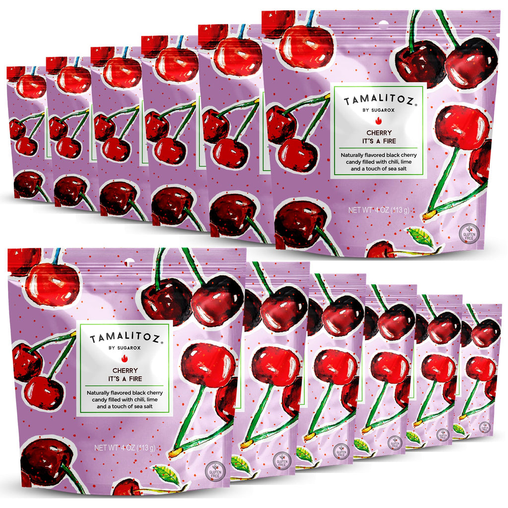 Tamalitoz Cherry, It’s a Fire – Spicy Cherry Mexican Hard Candy Filled with Chile, Lime & Sea Salt Center, Handcrafted Fruit Candy, Gluten-Free, Kosher, No Artificial Colors – 2 Bags (4oz Each)