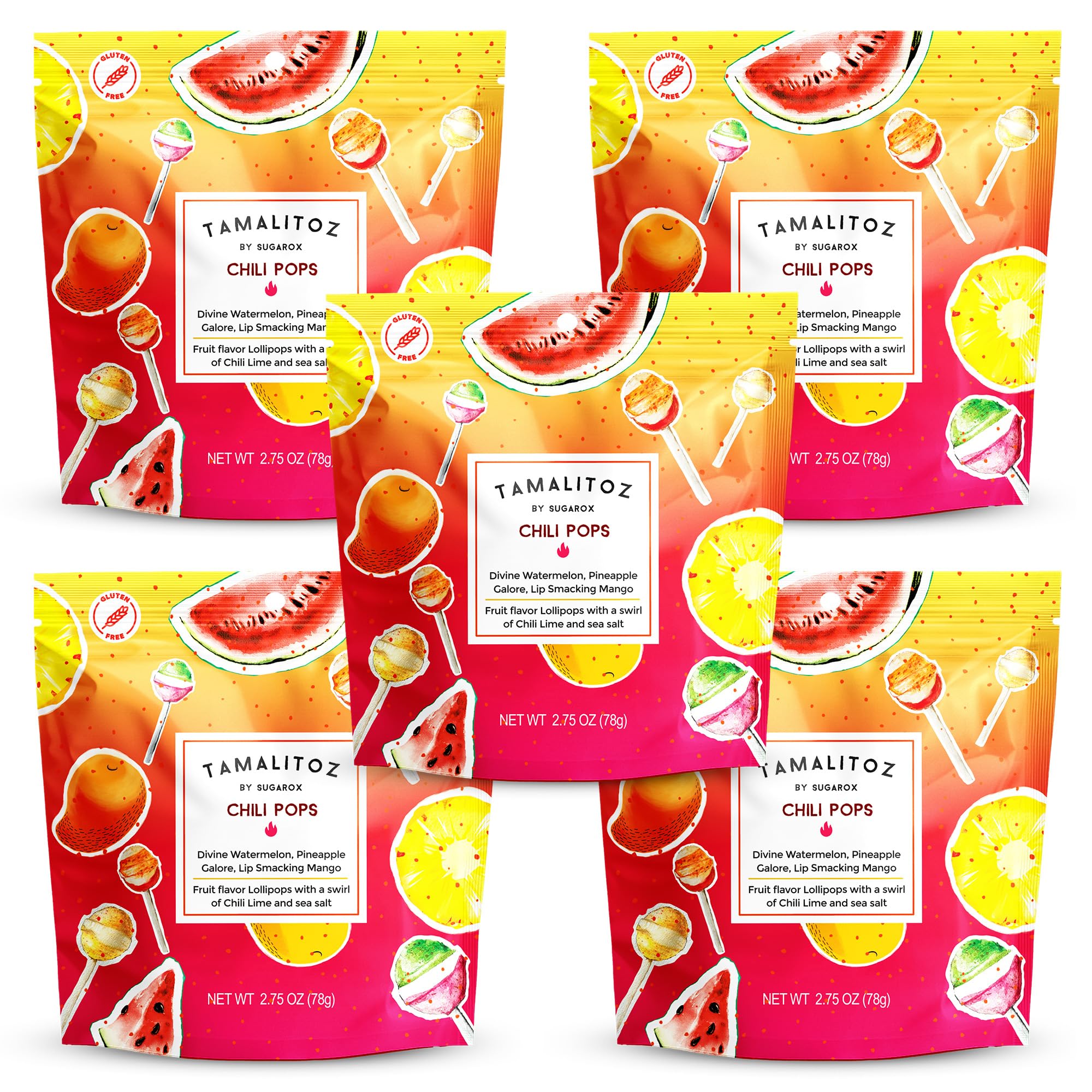 Tamalitoz Chili Pops Chamoy Spicy Mexican Lollipops with Chili, Lime, Sea Salt, Coconut, Tamarind & Cucumber Flavors Fruity Handcrafted Candy, Gluten-Free, Kosher, 2 Bags, (11oz)