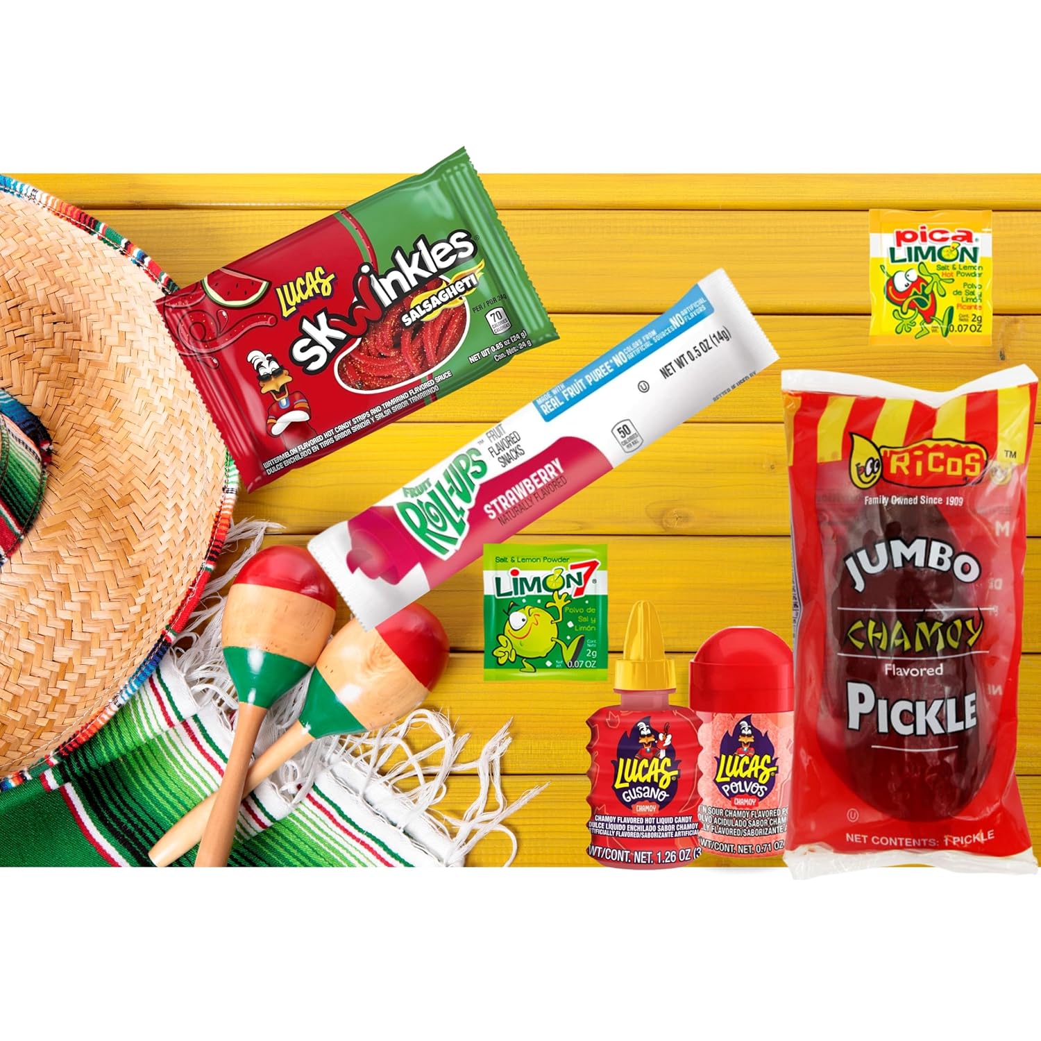 Chamoy Pickle Kit With Fruit-Roll-up & Mexican Candy - Includes Lucas Gusano, Skwinkles Salsagheti & More by Ma Lit Candy (Ricos Chamoy Pickle)