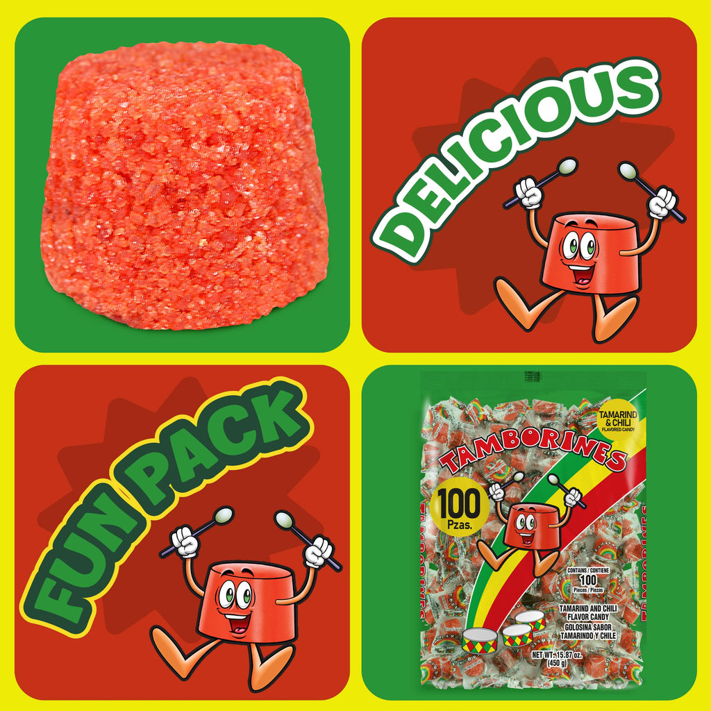 Tamborines Azulitos – Sweet & Spicy Tamarind Candy with Blue Berry Flavor, Individually Wrapped, 100 Pieces – Mexican Bulk Candy