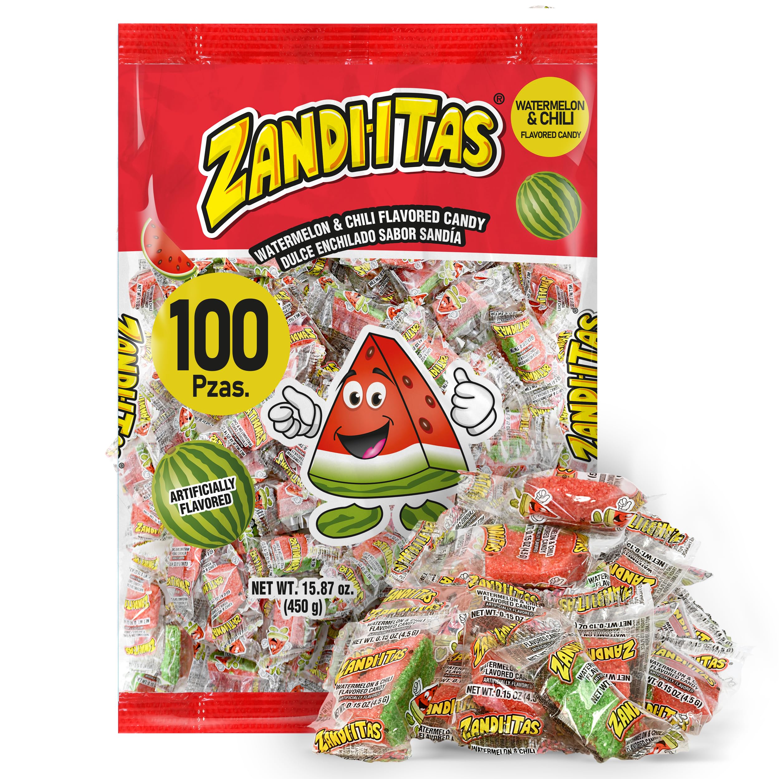 Zandiitas Watermelon Candy 200 Pcs – Authentic Mexican Spicy & Sweet Dulces – Bulk Pack for Piñatas, Party Favors, Hispanic Candy Bowls & Traditional Mexican Treats