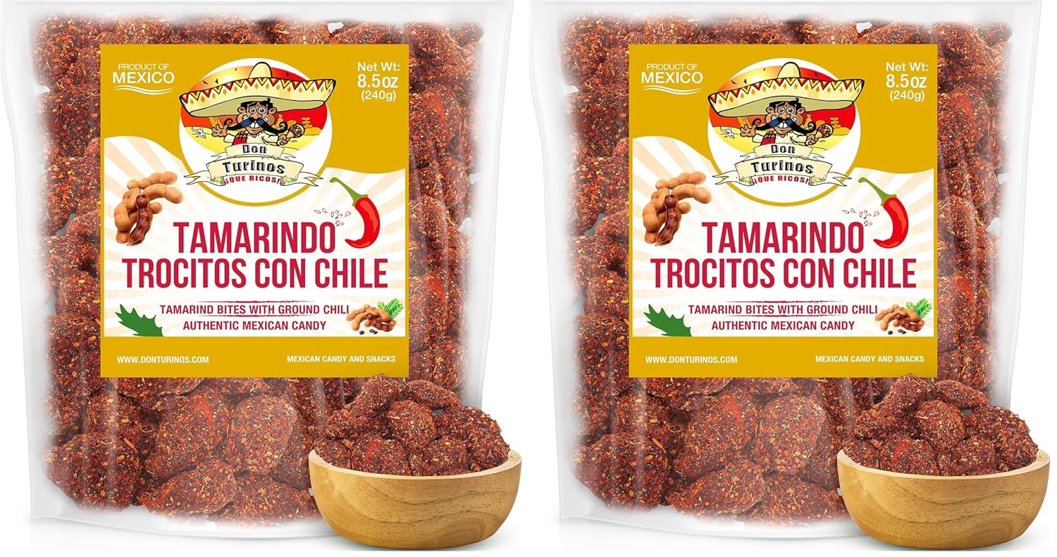 Tamarindo De Frutas Con Chile, Authentic Mexican Tamarind Candy with Chili, Sweet, Tangy and Spicy. Dulce De Tamarindo 8.5 oz. Contains Seed. Bag by Don Turinos
