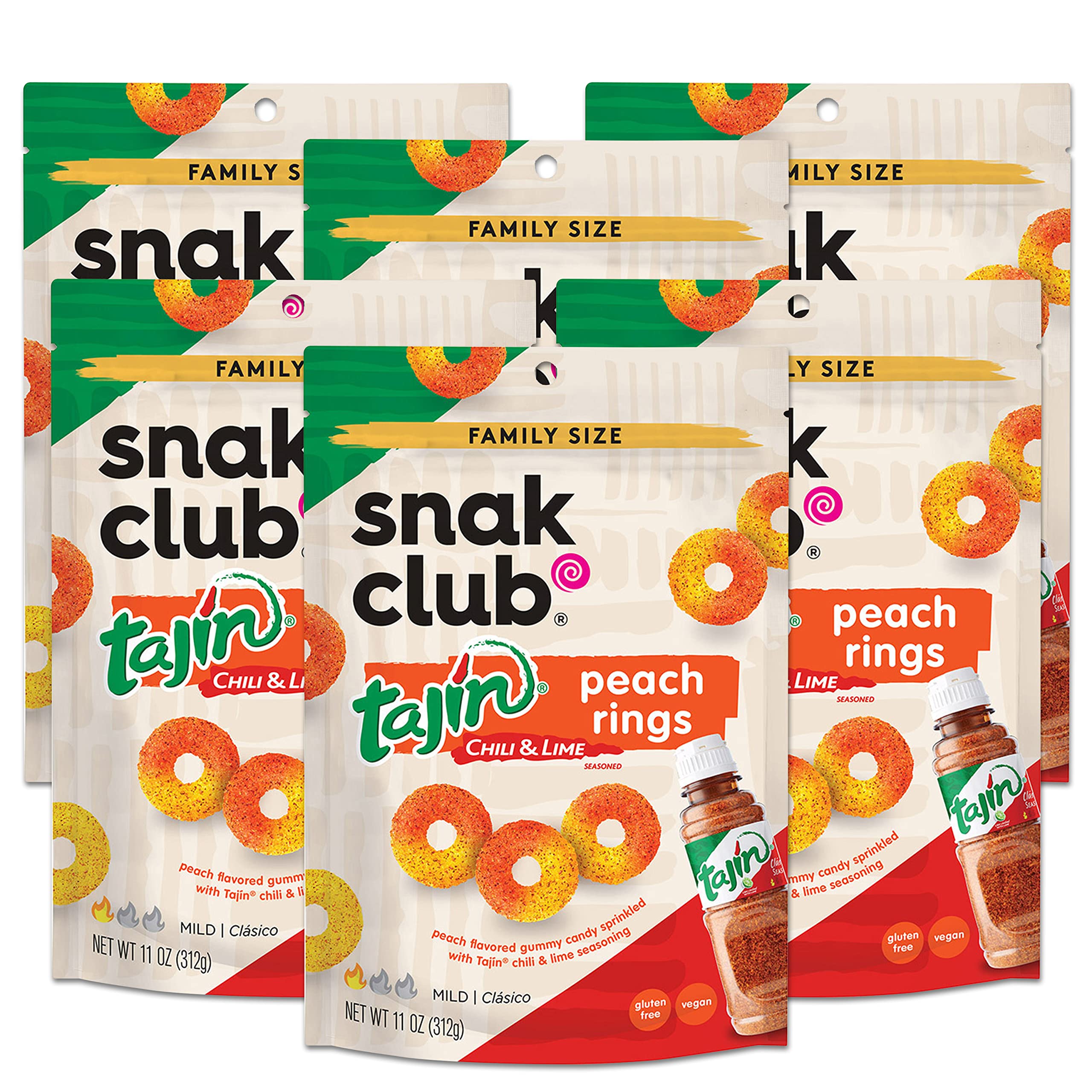 Snak Club Tajin Pineapple Rings Gummy Candy, Fruit Candy Gummies with Chili and Lime Seasoning, Mild, Gluten-Free and Vegan Snacks, 11 oz Resealable Bag